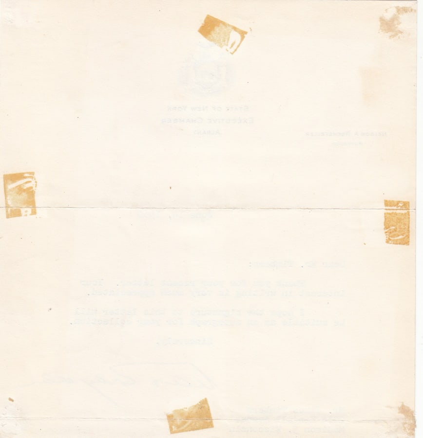 Nelson A Rockefeller (U.S.A.) early signature on 'State of New York' letterhead dated June 14, 1960 - 2