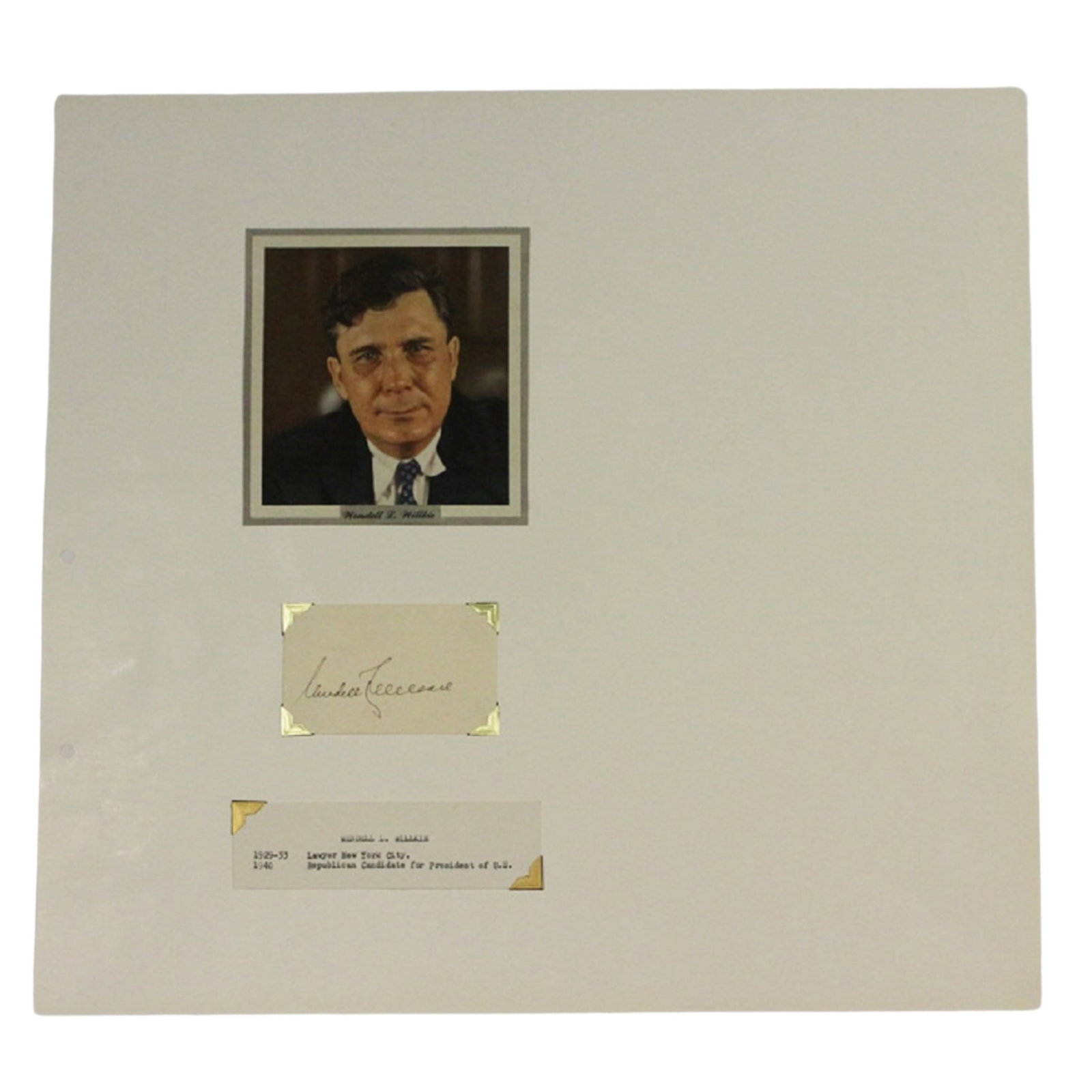 Wendell L Willkie' (U.S.A.) signature on card (1 of 1)