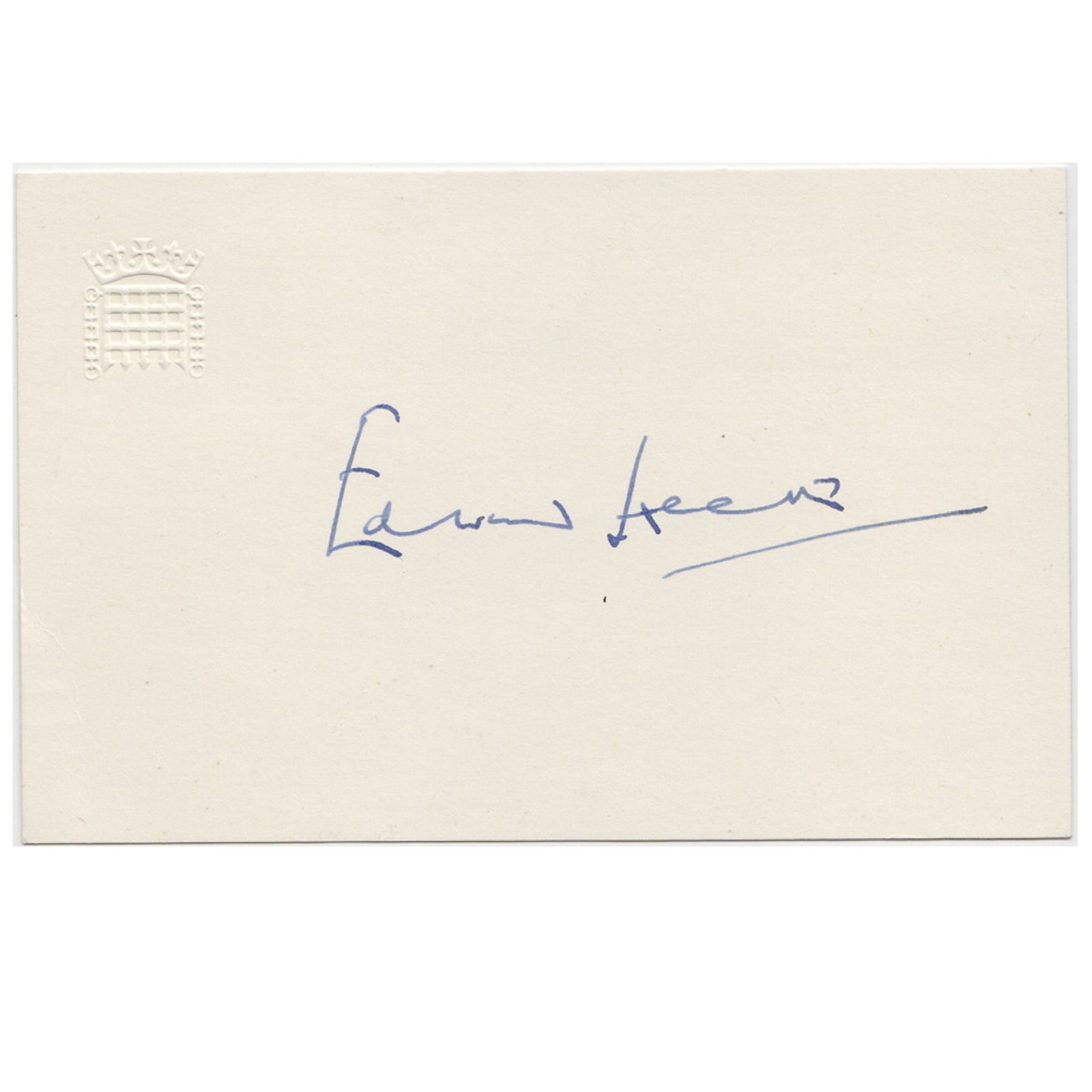 Edward Heath (Great Britain) signature on Parliamentary embossed card (1 of 1)