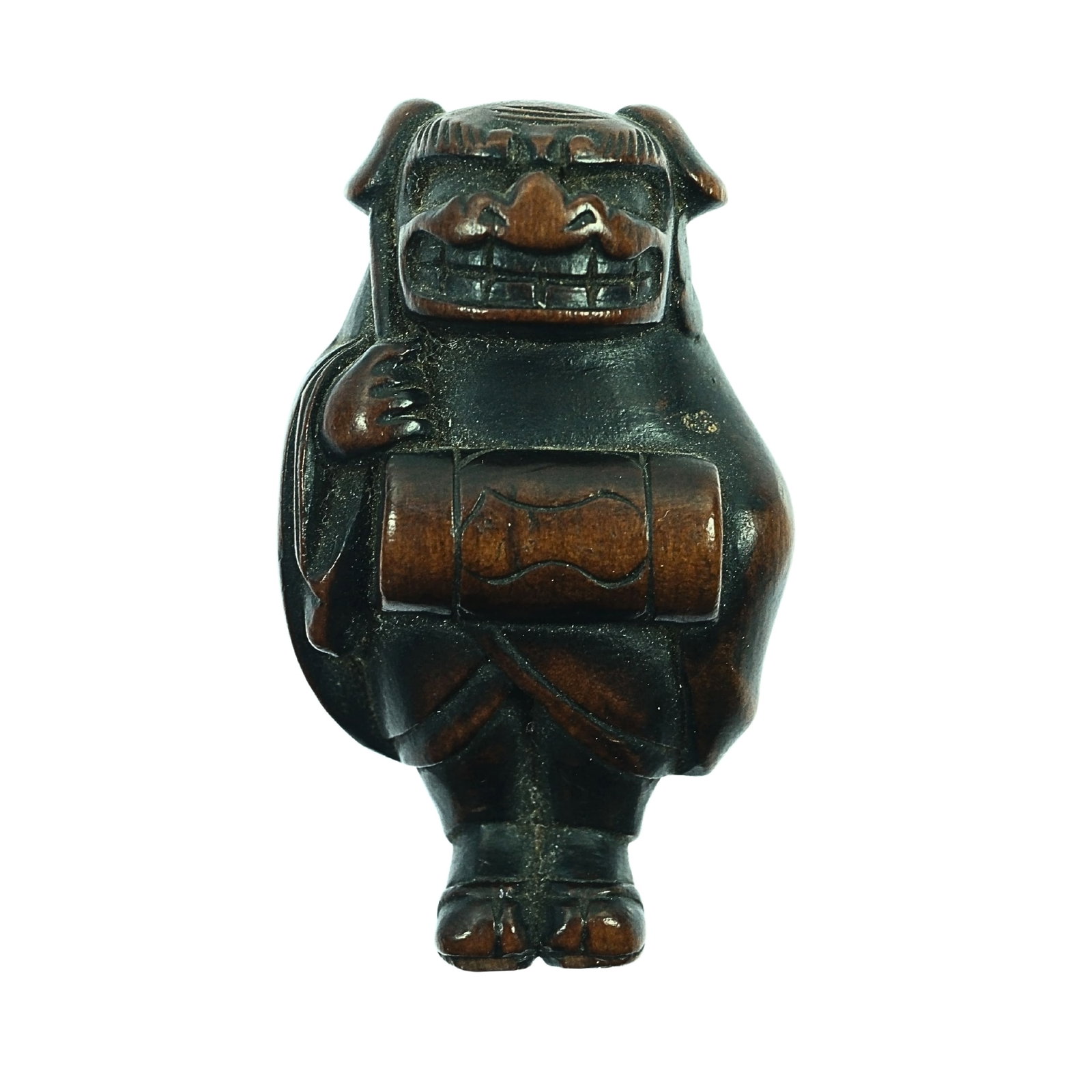 Vintage Japanese Wooden Netsuke of a Warrior: Unsigned Size Stands 5cms Medium Japanese Exhibited General