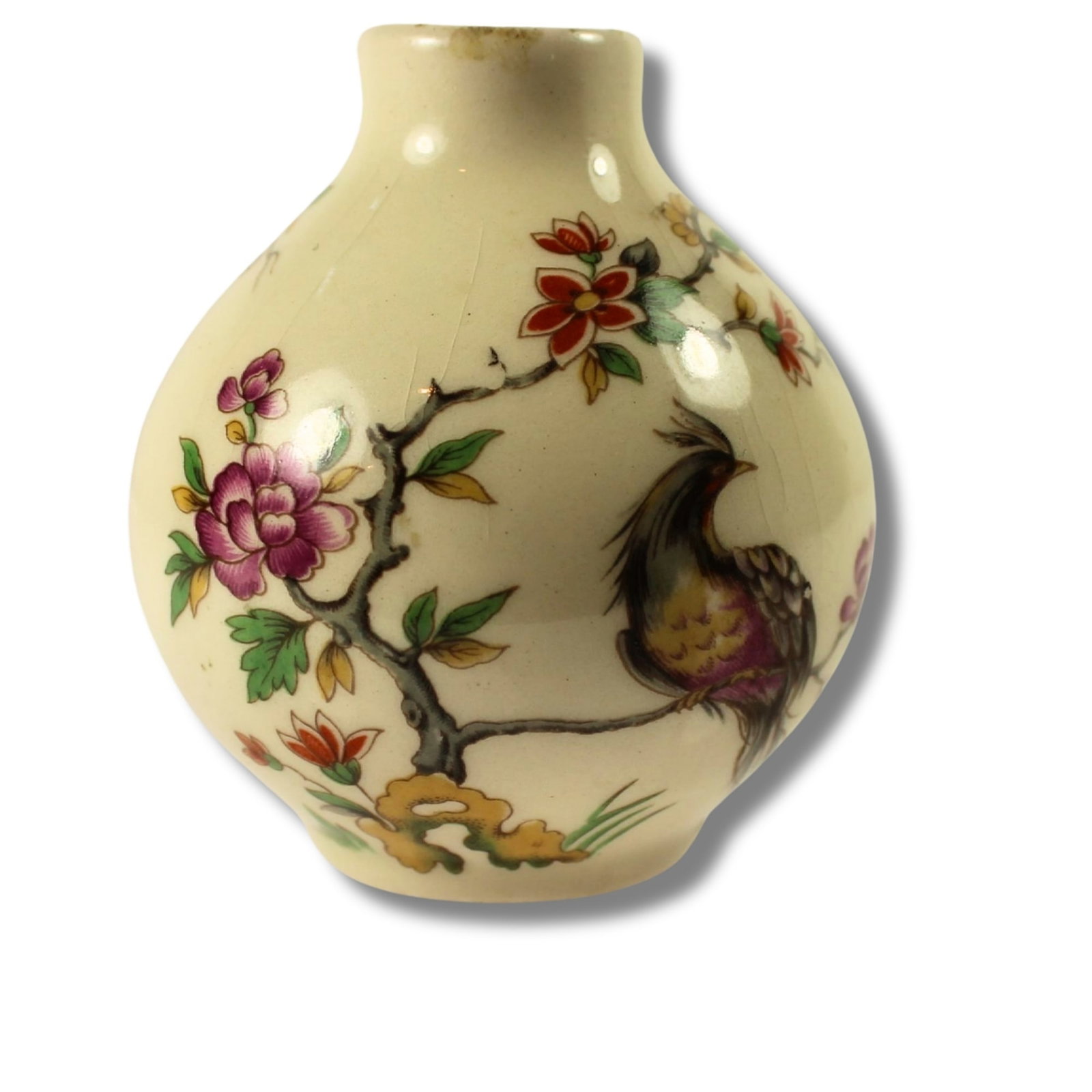Hand-painted Miniature Japanese Ceramic Vase: Featuring Bird and Floral design Size 5x5cms Medium Japanese Exhibited Vases