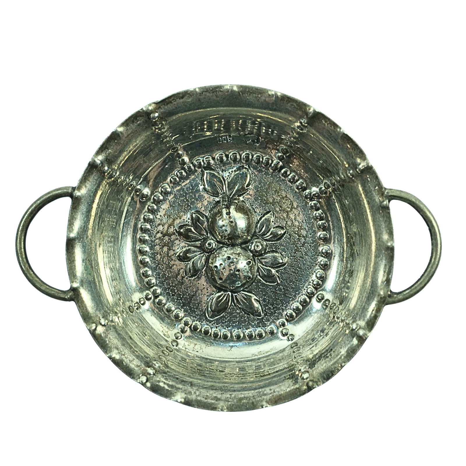 Antique Two-handled Wine Tester in European (800) Silver: Impressed design Size Total weight 12.35gms Medium Silver & Vertu