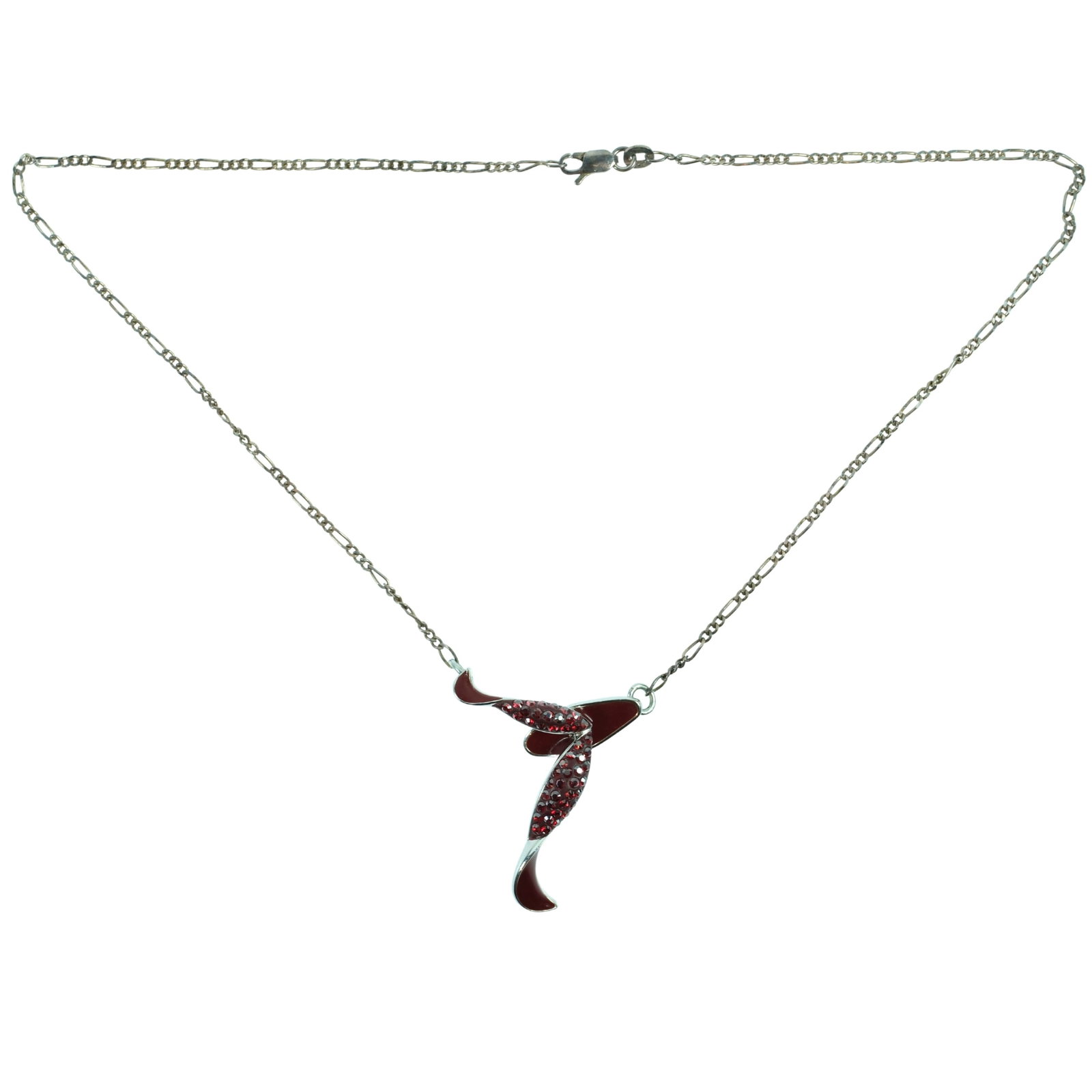 Red Crystal Pendant in Base Metal with Sterling (925) Silver Chain: . Size Open length 40cms