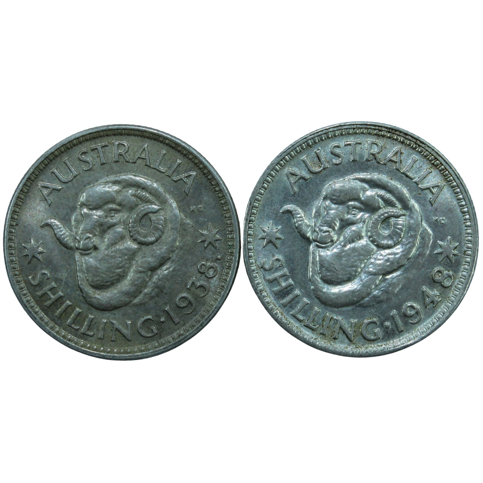 Australia 1938 & 1948 Shillings, Uncirculated: A decade of George VI Size ASW 0.1636 Troy oz Medium Coins, Monies & Stamps Exhibited Coins, Australia & New Zealand