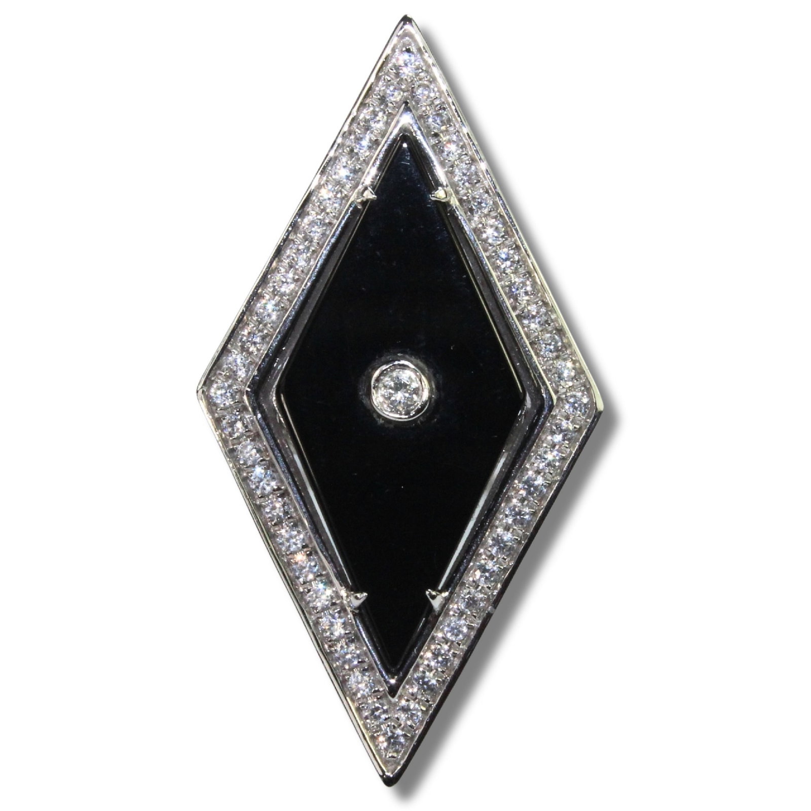 Black Onyx & Diamond Ring in 9ct White Gold: Modern Size Size N : Total weight 5.34gms Medium Rings