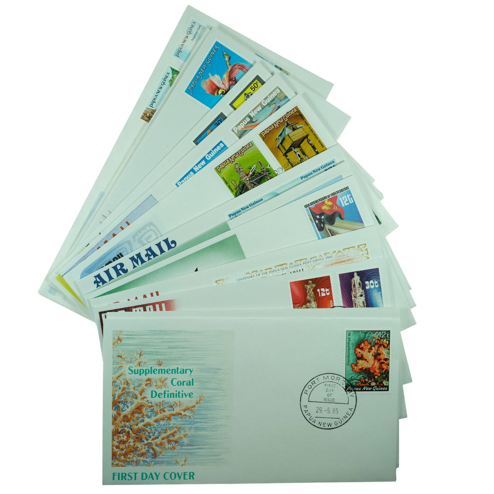 Papua New Guinea circa 1984-1985 First Day Covers, Mint (12 different): No Duplication Medium Coins, Monies & Stamps