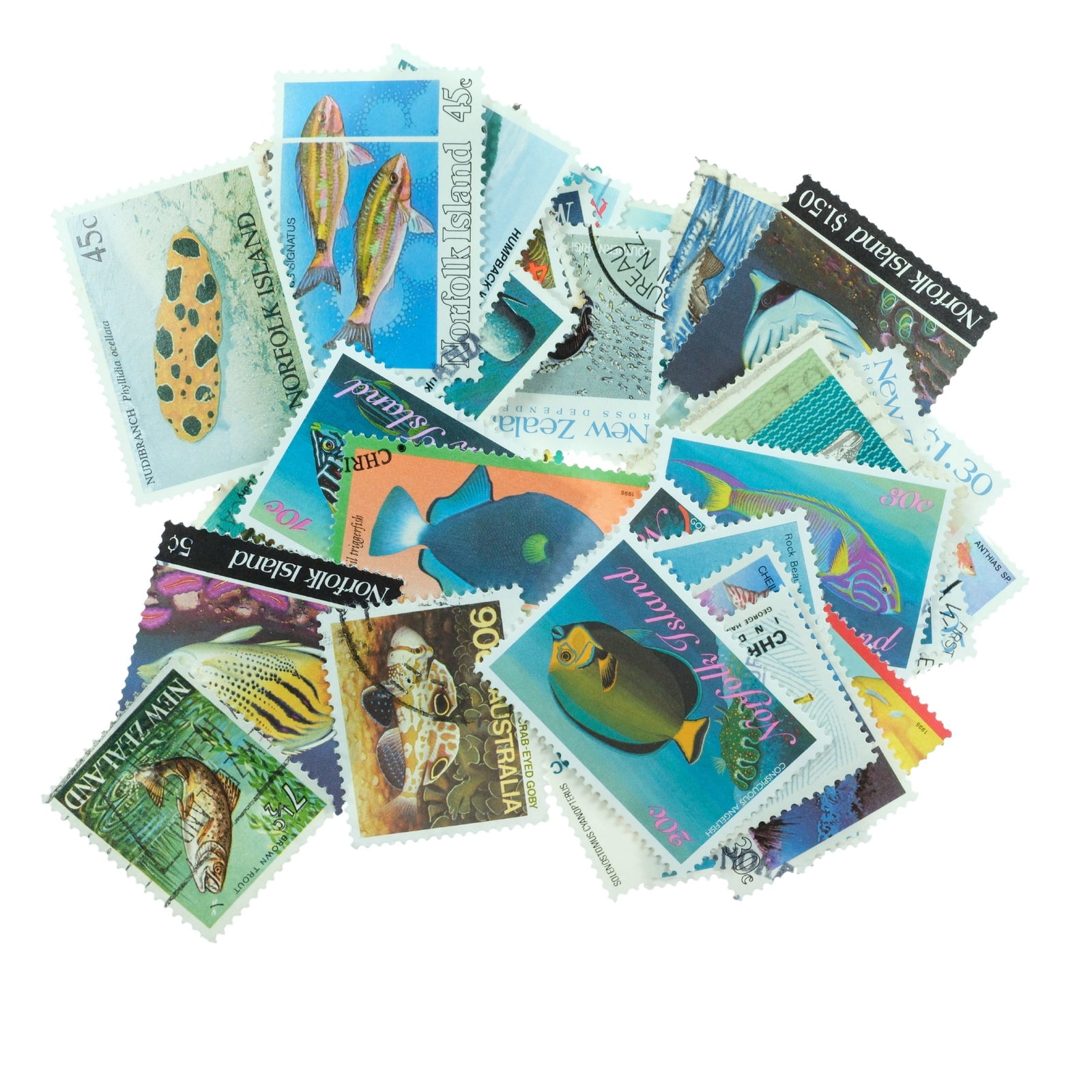Fish Stamps of the World, Mint & Used Condition (40 Different): No Duplication Medium Coins, Monies & Stamps
