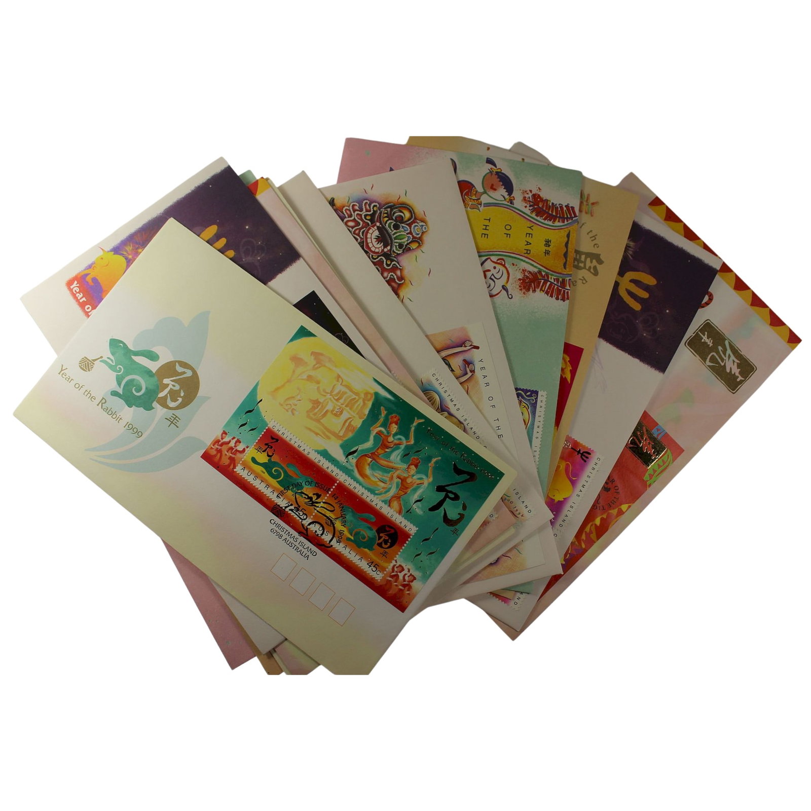 Christmas Island (Australia) 'Lunar' First Day Covers circa 1990's, As issued (12 different): No Duplication Medium Coins, Monies & Stamps