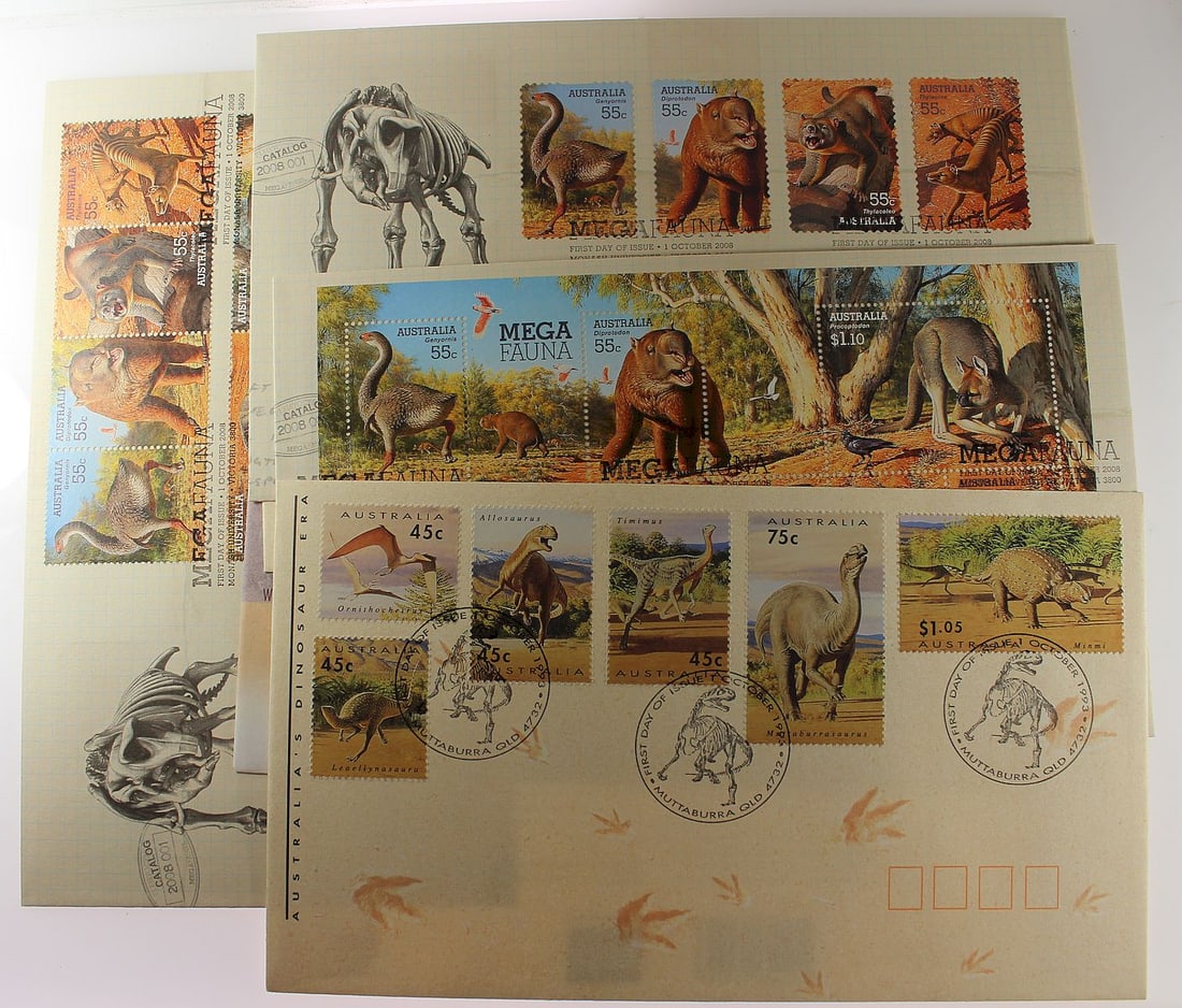 Australia 1993, 1997 & 2008 'Dinosaur' Stamp issues (7 ) - 2