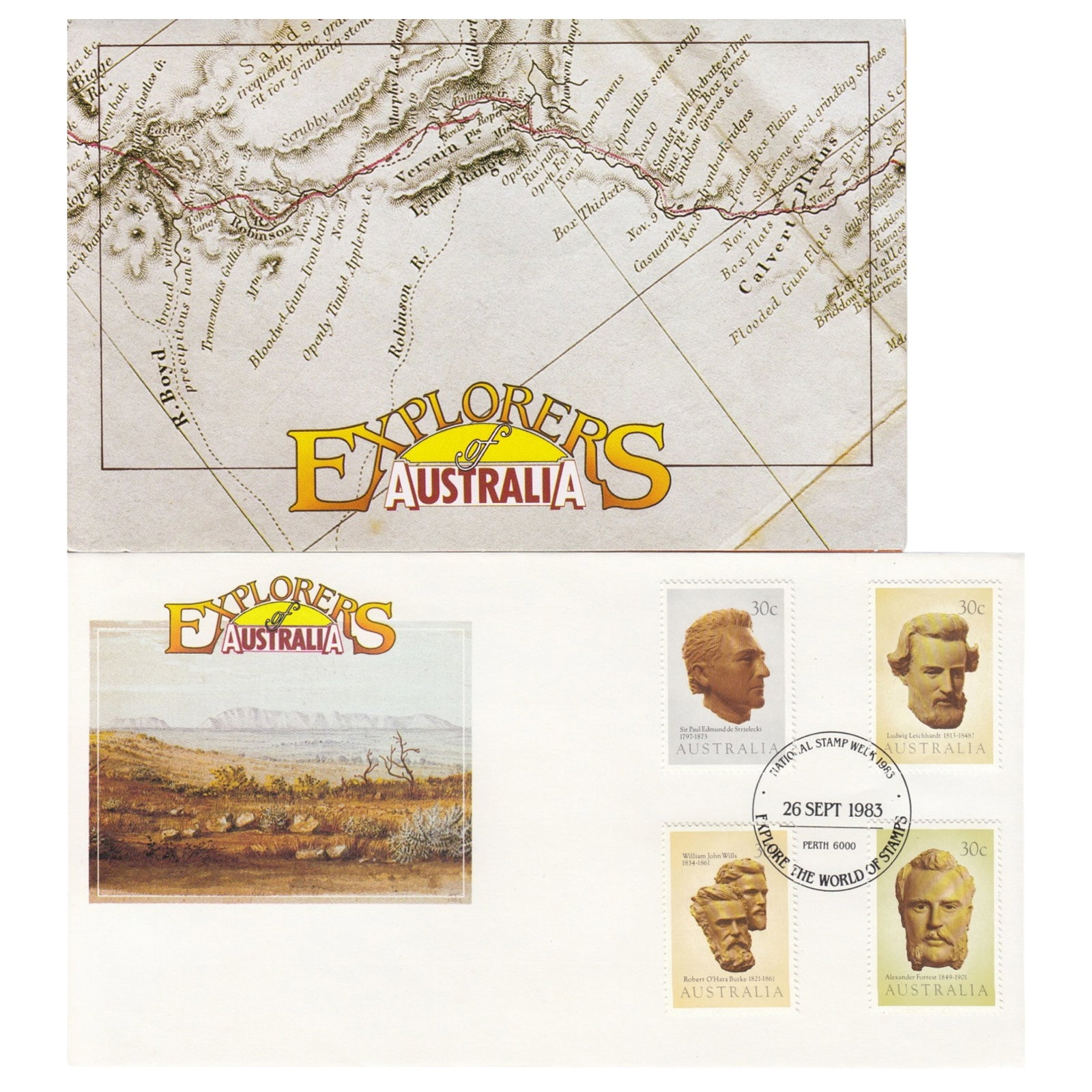 Australia 'Explorers' First day Covers 1983 (9) & Stamp Packs 1976 & 1983 (2), As issued (11 items): . Medium Coins, Monies & Stamps