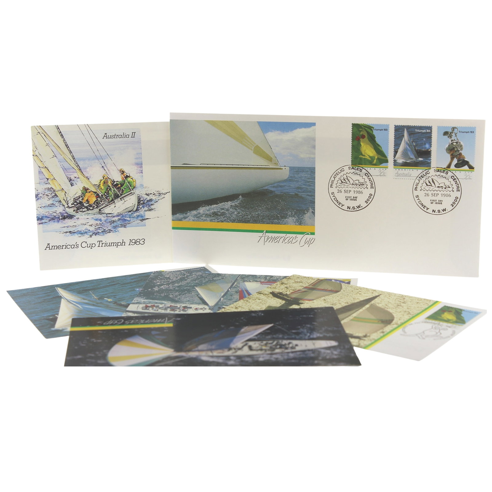 Australia 1983-1986 'America's Cup' Stamp issues (16 items with some duplication): Yachting theme Medium Coins, Monies & Stamps Exhibited Stamps, Worldwide