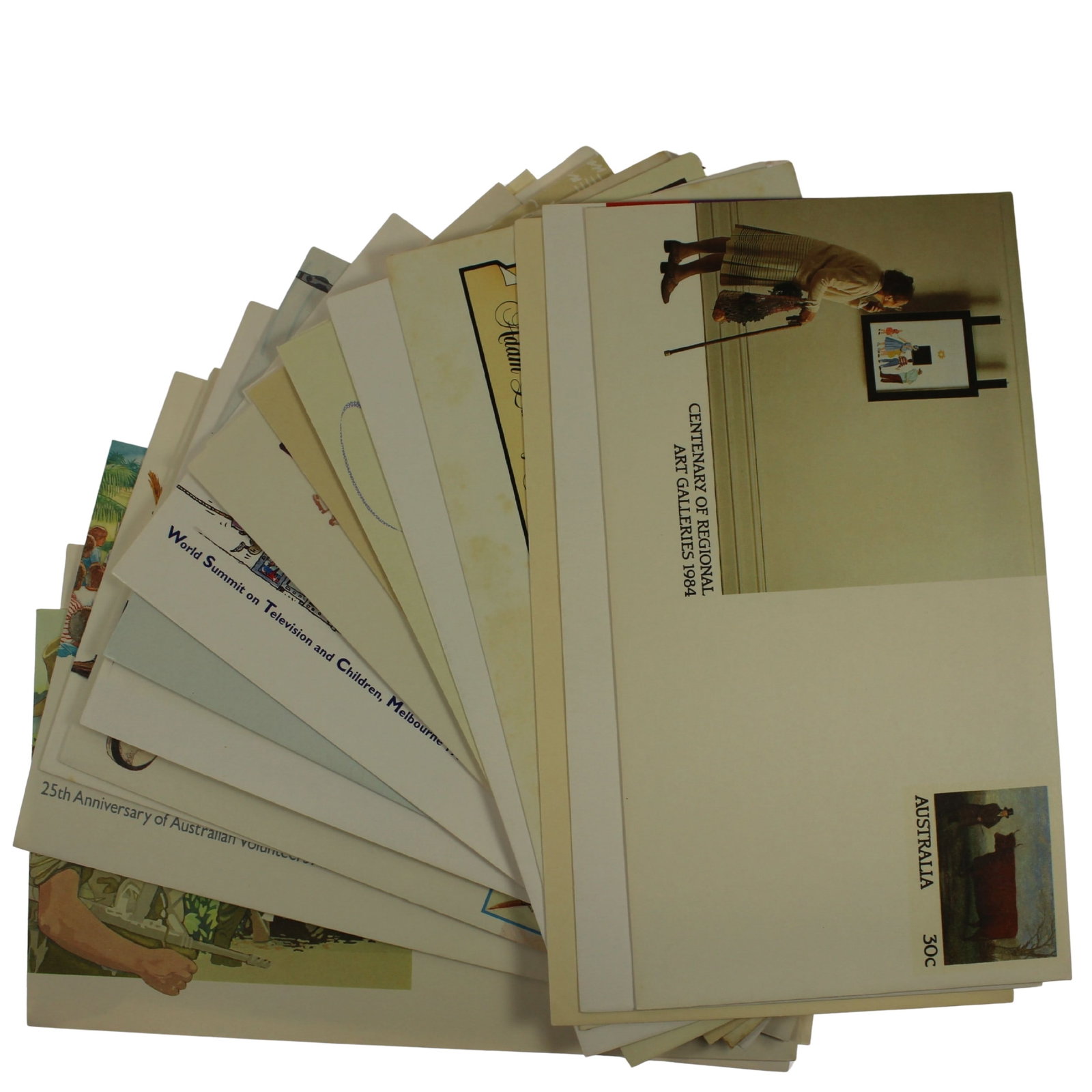 Australia 1980's Pre-Stamped Envelopes, As issued (25 items): . Medium Coins, Monies & Stamps