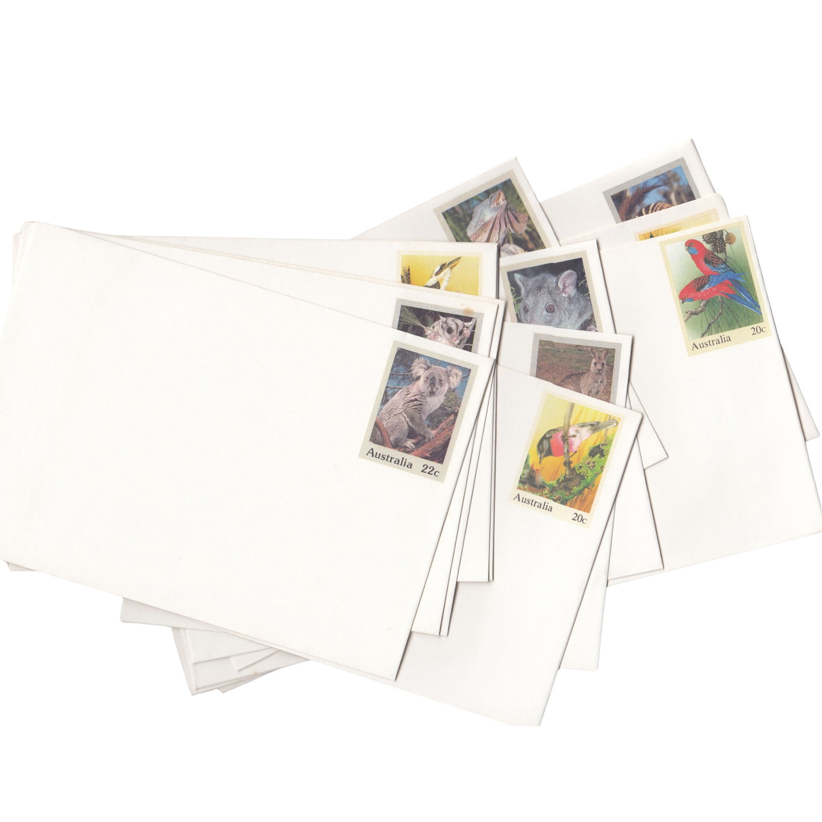 Australia circa 1980's 'Animals & Birds' Pre-stamped Envelopes, As issued (14 different) (1 of 1)
