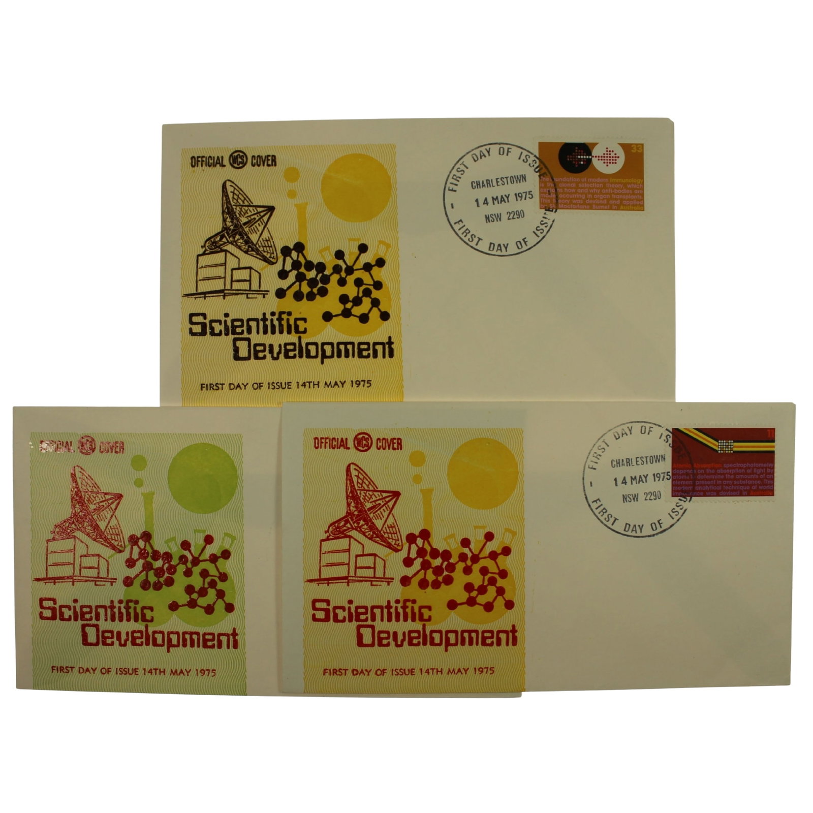Australia 1975 'Scientific Development' Set of 3 First Day Covers, Mint: 14/05/1975 Medium Coins, Monies & Stamps