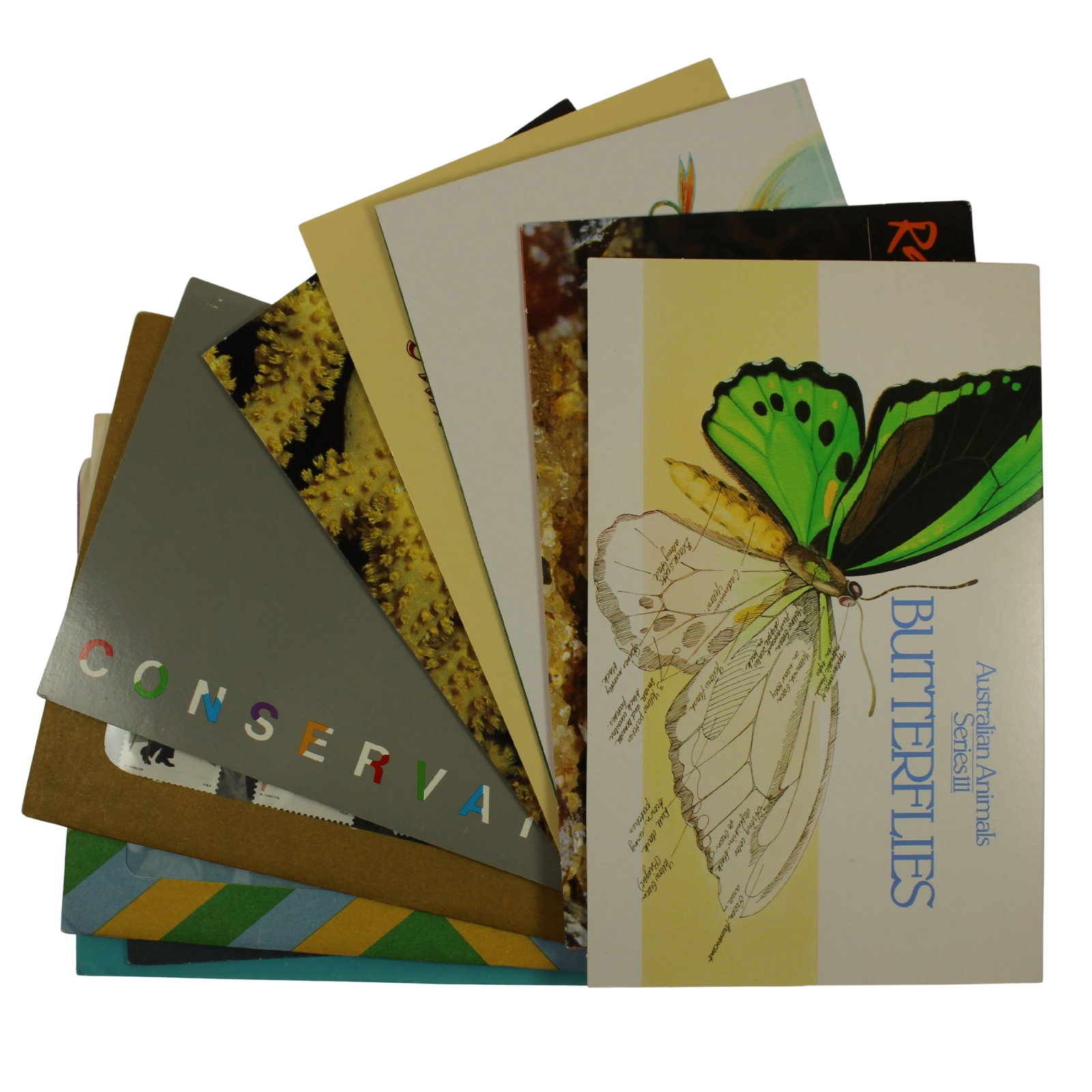Australia 1970's - 1980's Stamp Packs, As issued (10 items): Includes Butterflies, Performing Arts & many others Medium Coins, Monies & Stamps