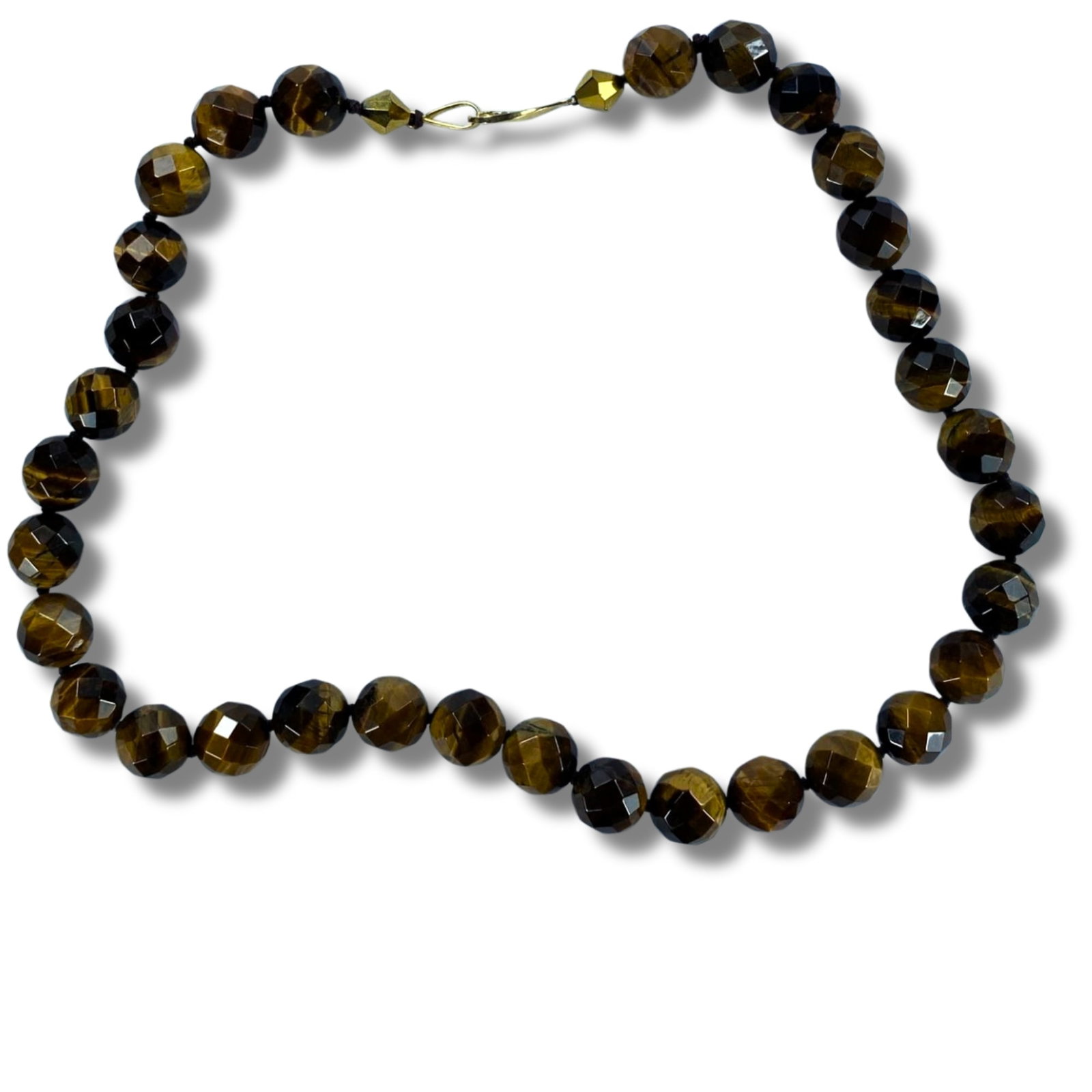 Natural Faceted Chequerboard Tiger's Eye Bead Necklace: . Medium Jewelry Exhibited General