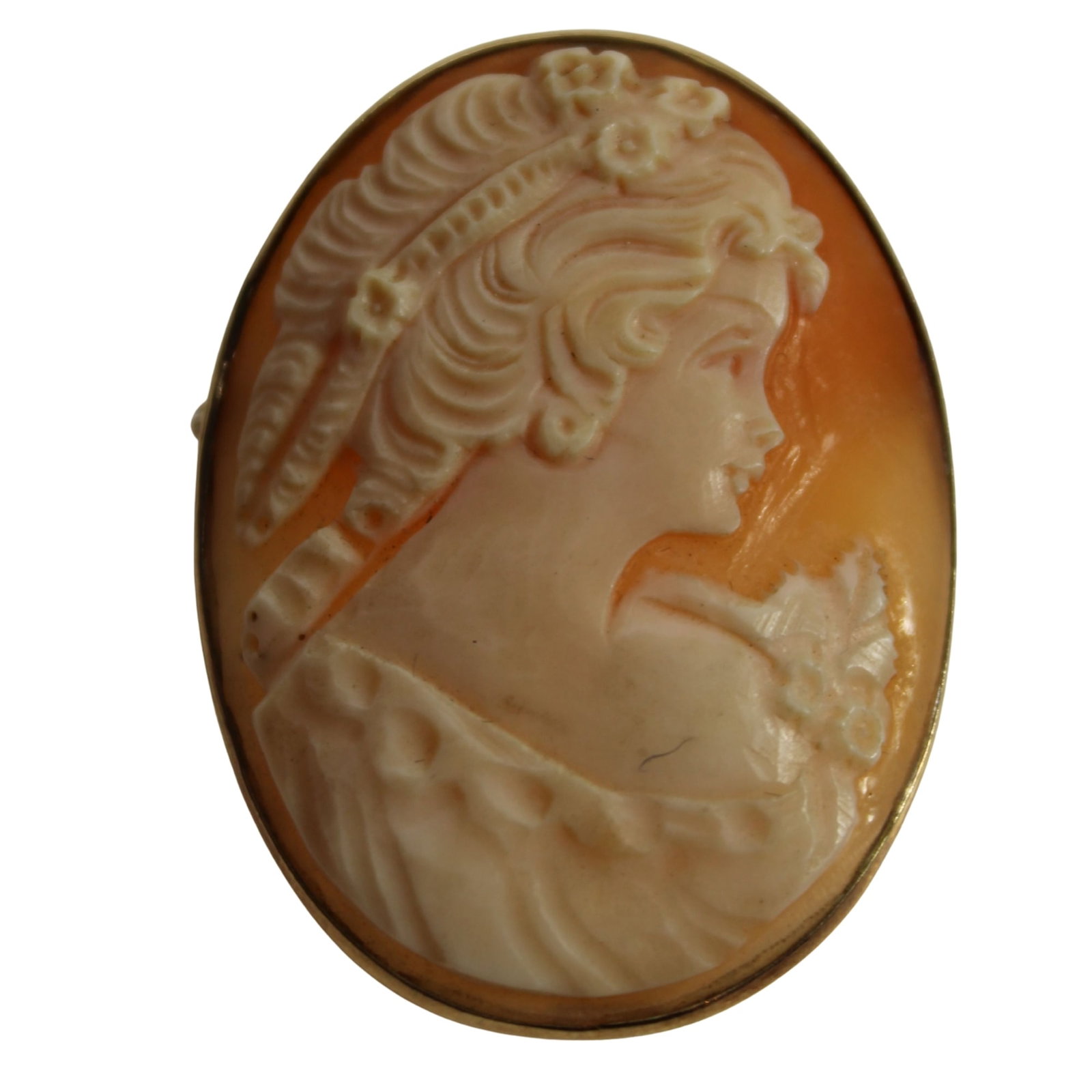 Beautiful Shell Cameo of a Lady in 9ct Yellow Gold Brooch / Pendant Mount: . Size Total weight 6.45gms. 4x3cms Medium Jewelry