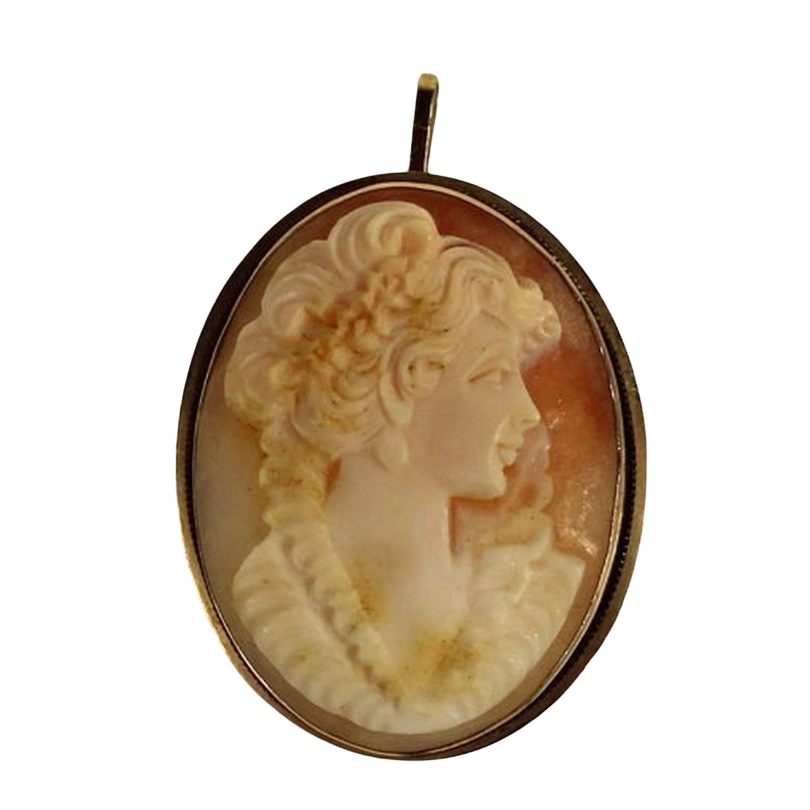 Vintage Shell Cameo Brooch / Pendant with 9ct Yellow Gold Surround: Traditional Size Total weight 4.45gms : 4x2.5cms Medium Jewelry