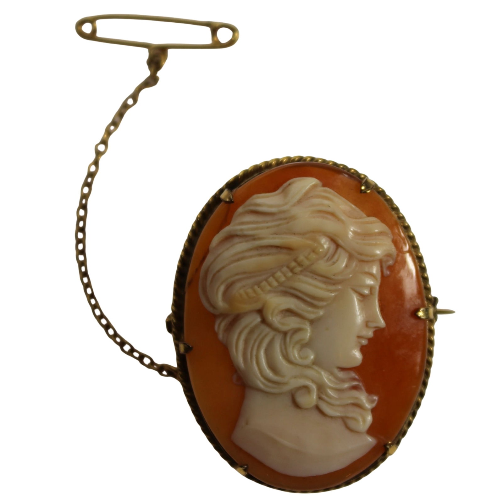 Shell Cameo of a Modern Lady Gold-plate Brooch Mount: . Size 3.5x3cms Medium Jewelry