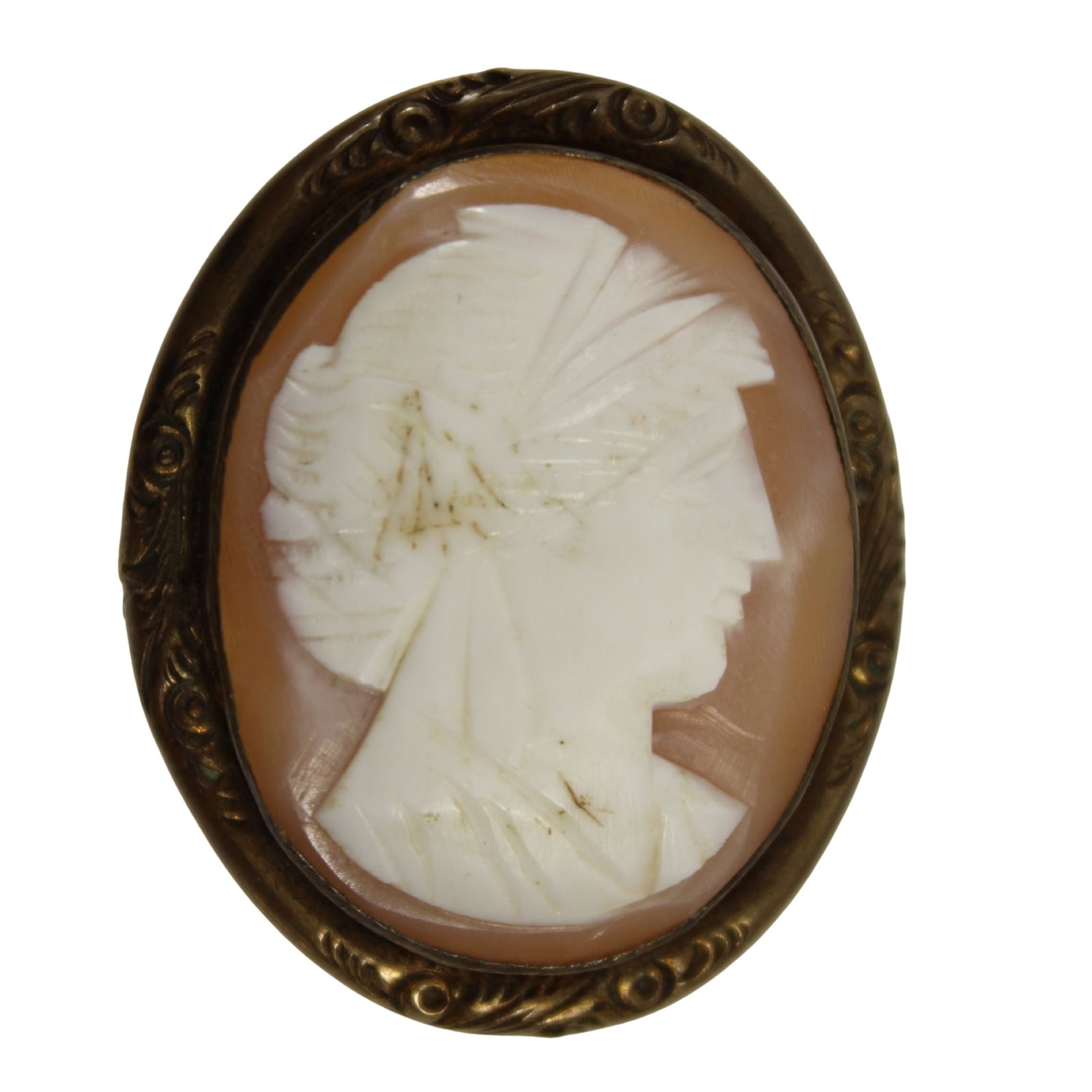 Shell Cameo of a Roman Woman in a Copper Brooch Mount: . Size 4x3cms Medium Jewelry