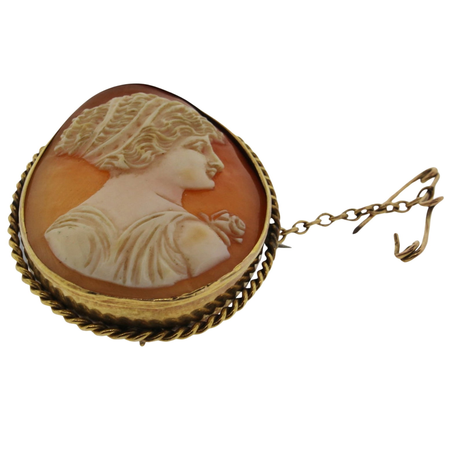 Shell Cameo Brooch in 9ct Gold with classical portrait of a Lady: Exquisite carving Size 3.5x3cms Medium Jewelry