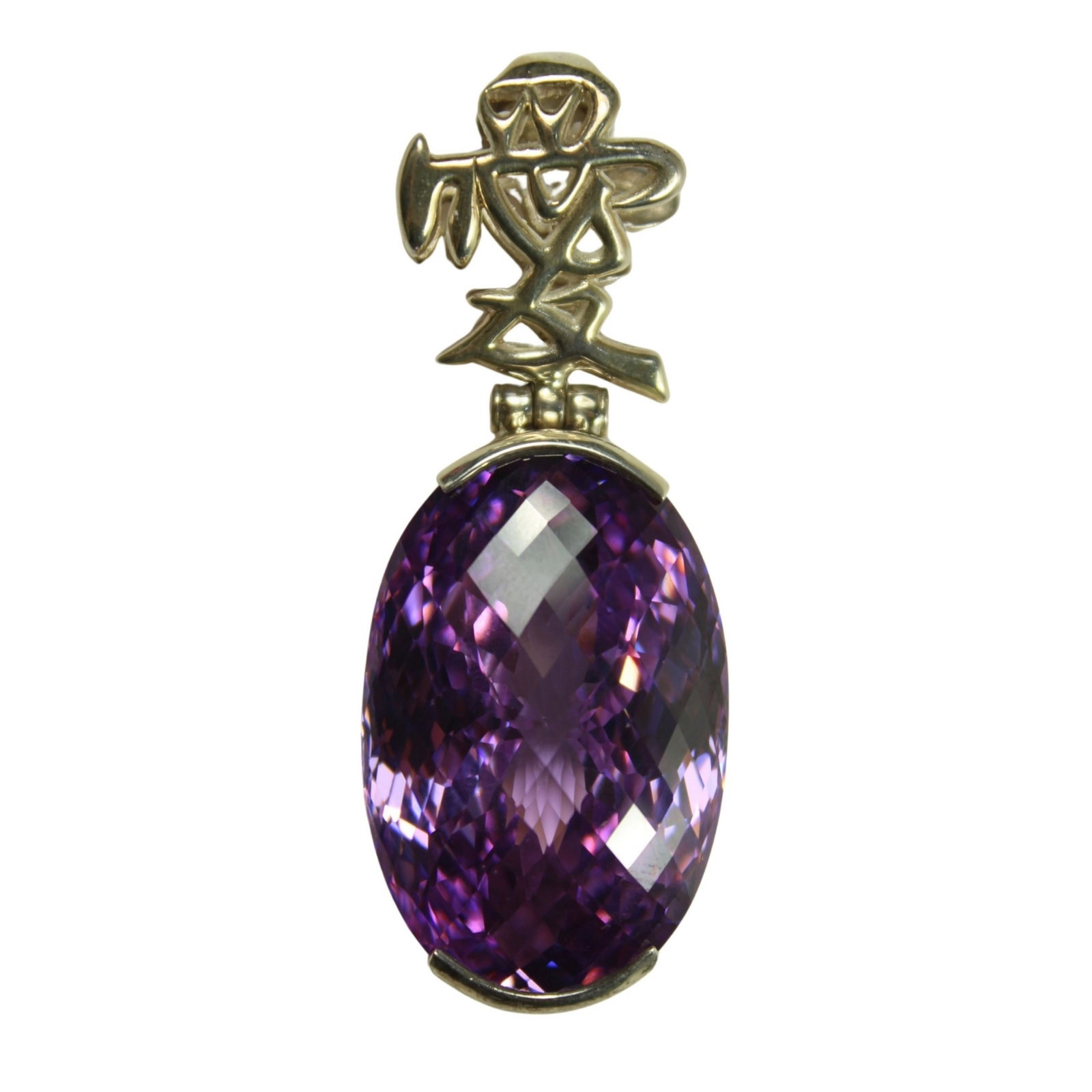 Large Purple Crystal Pendant in Sterling (925) Silver with Chinese Character Suspender: Stunning Size Hangs 6cms : Total weight 44.25gms Medium Jewelry