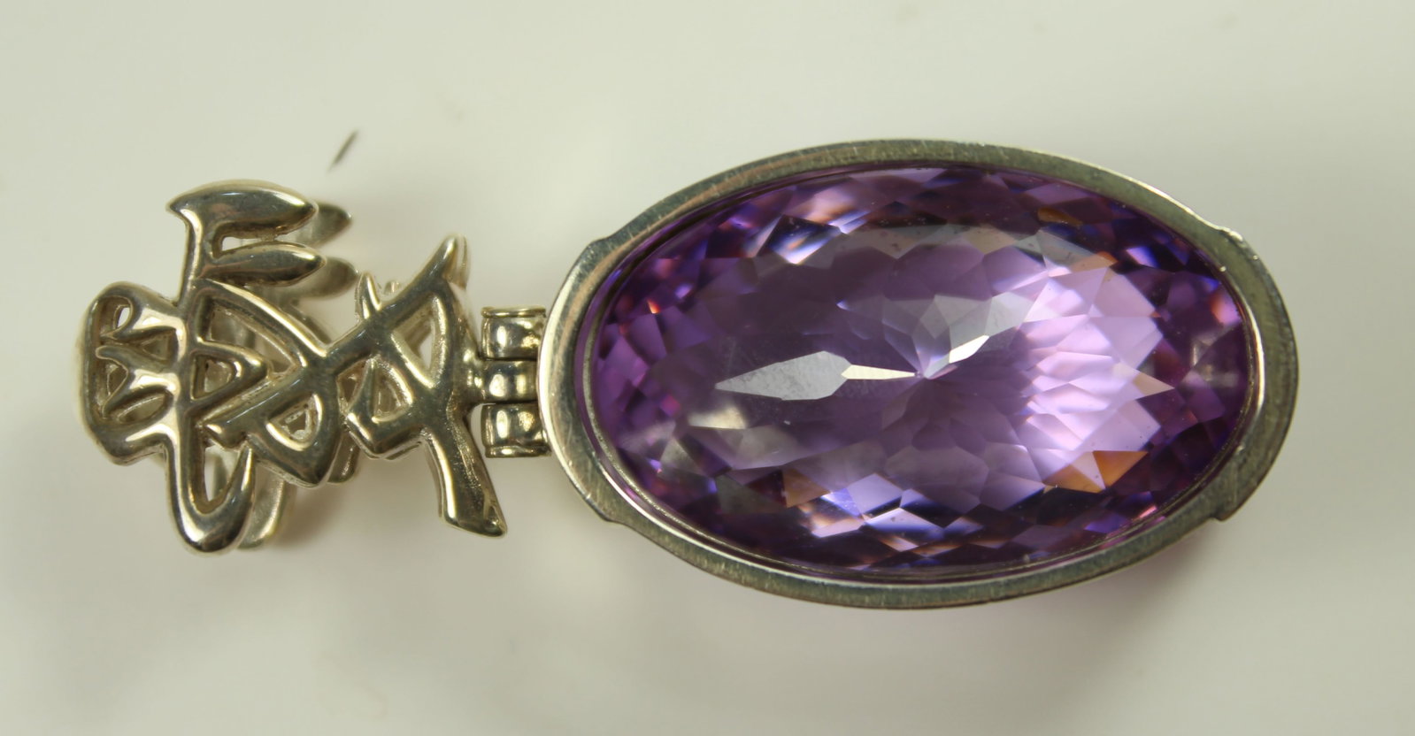 Large Purple Crystal Pendant in Sterling (925) Silver with Chinese Character Suspender - 3