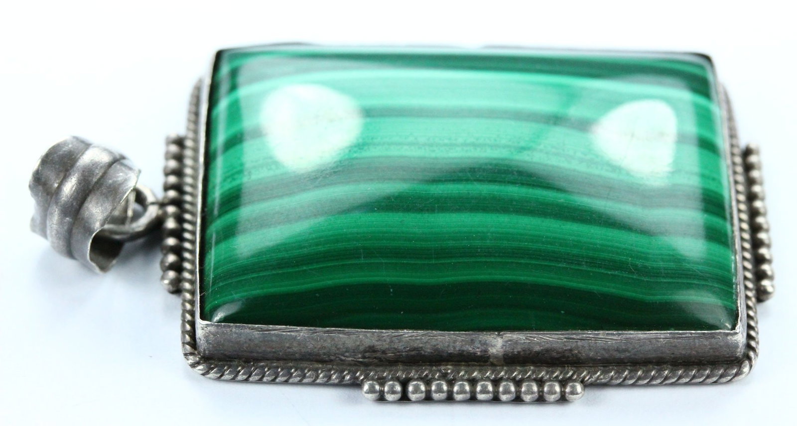 Vintage Sterling (925) Silver Pendant featuring Square-cut Malachite - 2