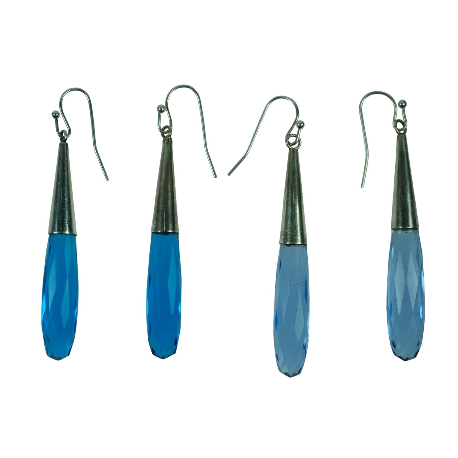 Royal Purple & Blue Faceted Crystal Drop Earrings with Sterling Silver Mounts (2 pairs): . Size Hang 6cms Medium Jewelry