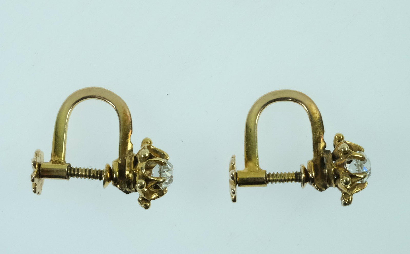 Vintage Diamond Solitaire Screw-back Earrings in 14ct Yellow Gold (Pair) - 4