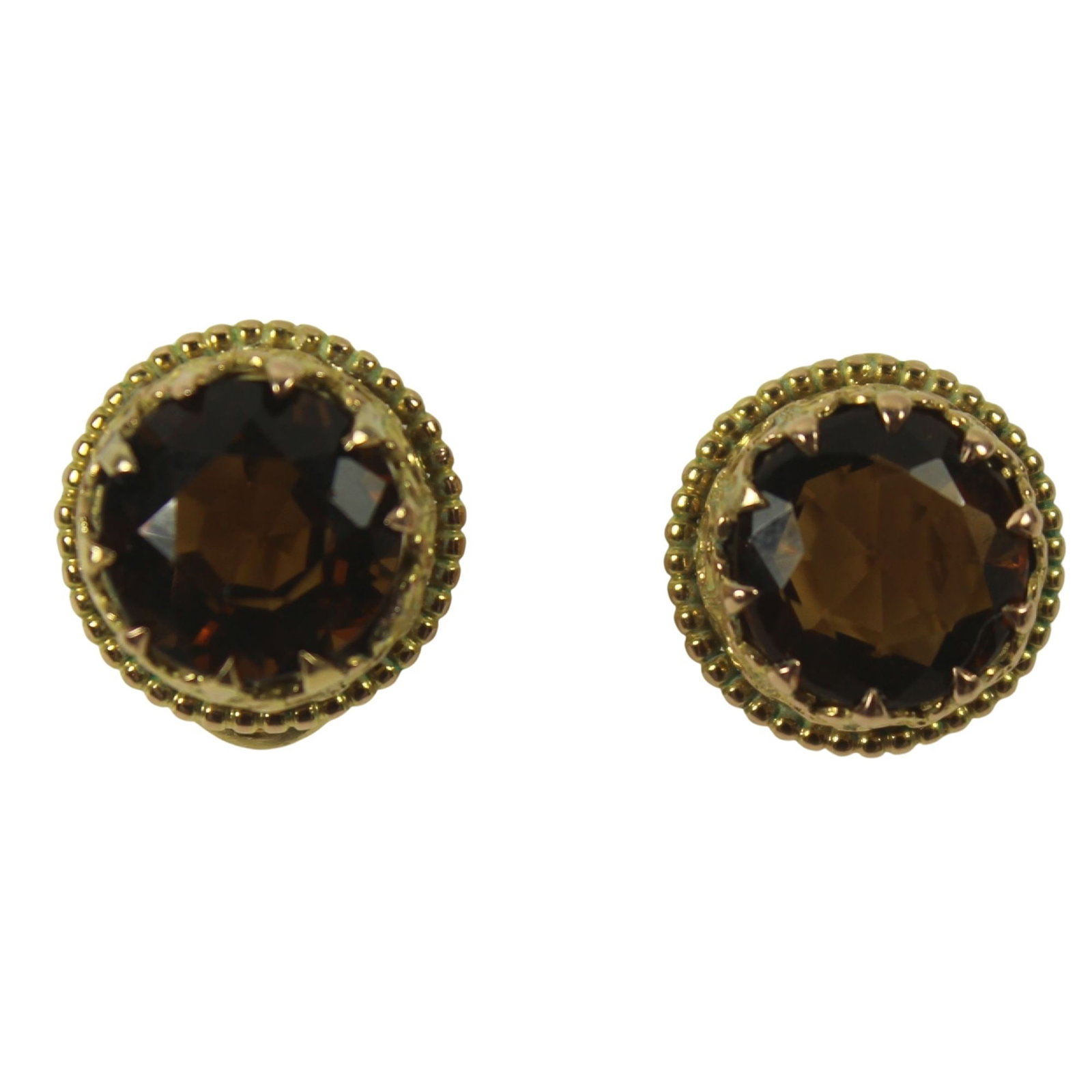 Smoky Quartz Clip-on Earrings in 18ct Yellow Gold (Pair): . Size Combined weight 6.73gms Medium Jewelry
