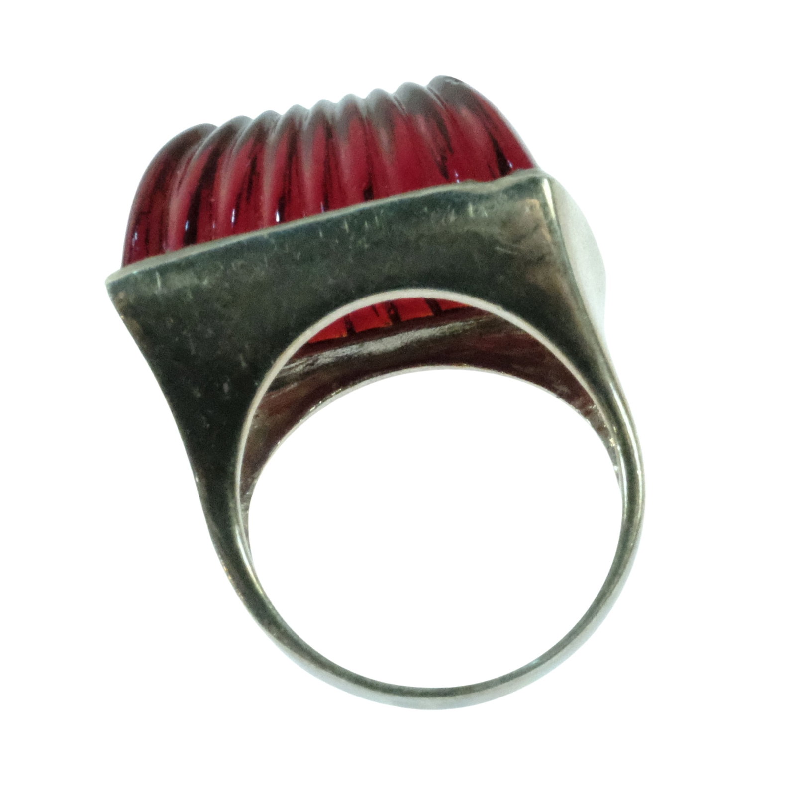 Moulded Red Glass Ring in Sterling (925) Silver: . Size Size N Medium Jewelry Exhibited Gemstone, Ruby