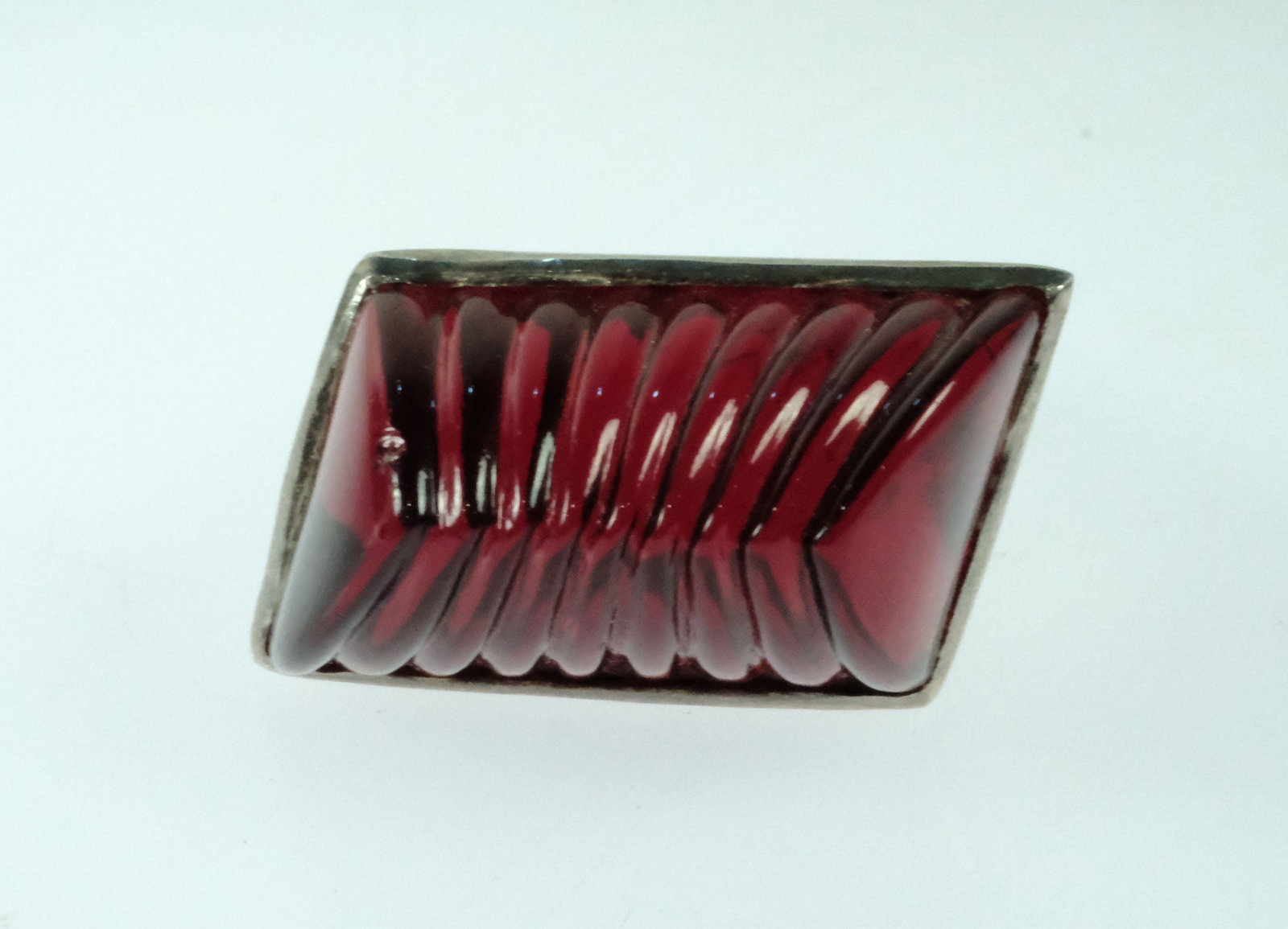 Moulded Red Glass Ring in Sterling (925) Silver - 3