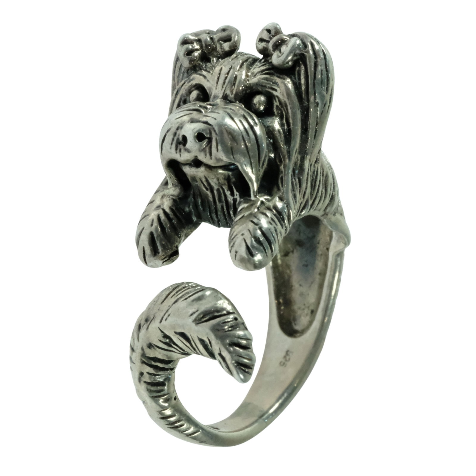 Happy Dog Ring in Sterling (925) Silver: Open-ended Size Size P Medium Jewelry