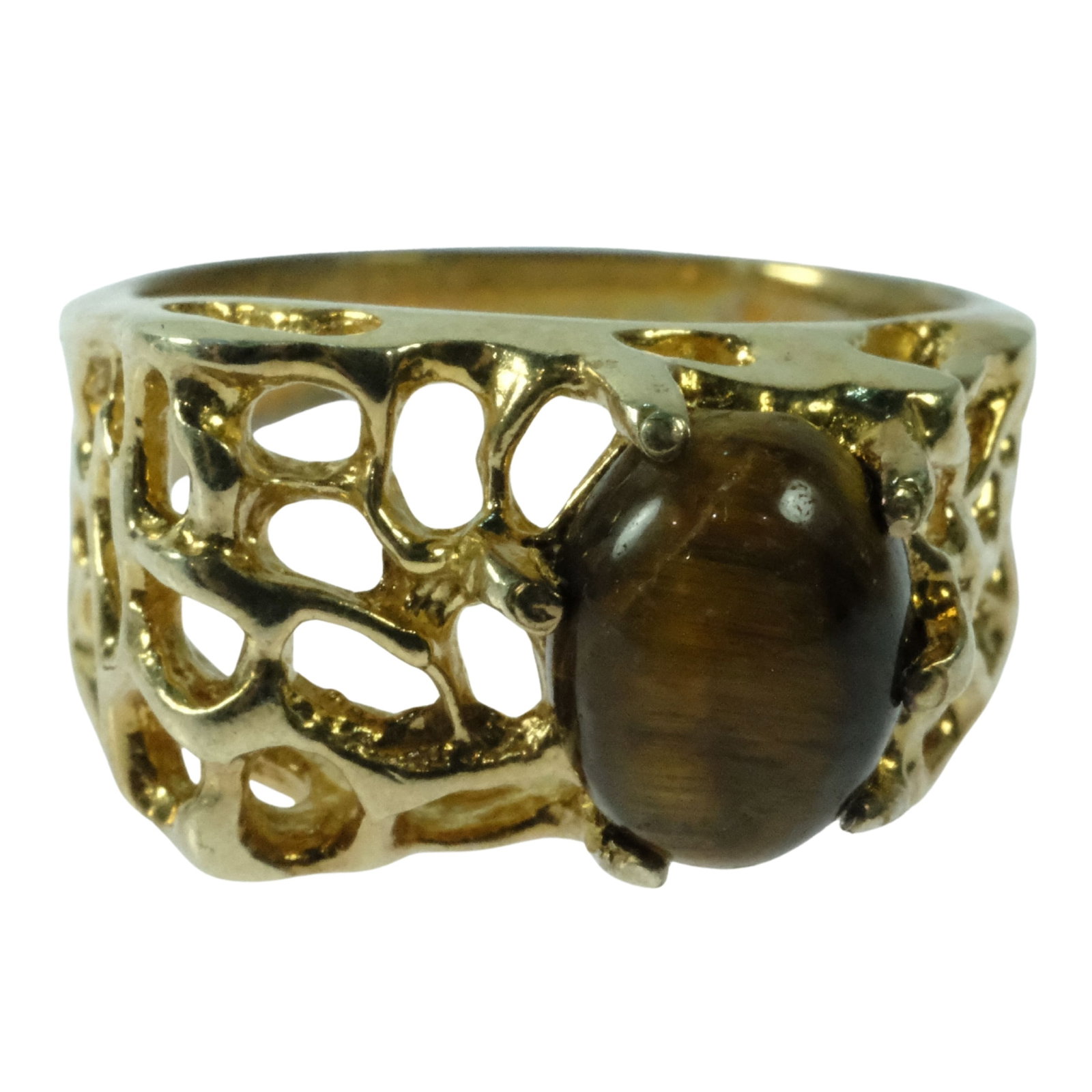 Tiger's Eye Ring in Gilt Sterling (925) Silver: Organic setting Size Size R Medium Jewelry Exhibited Gemstone, Ruby