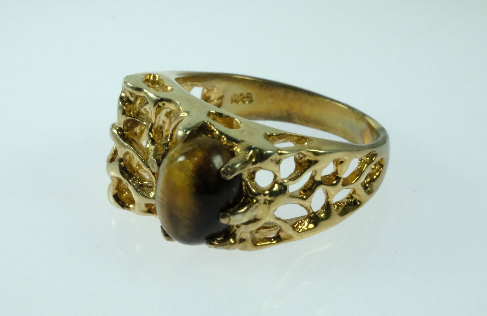 Tiger's Eye Ring in Gilt Sterling (925) Silver - 2
