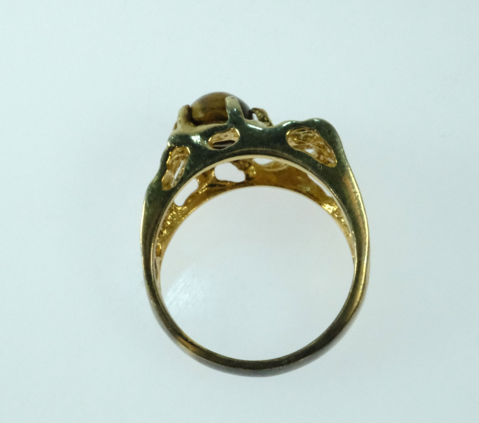 Tiger's Eye Ring in Gilt Sterling (925) Silver - 4