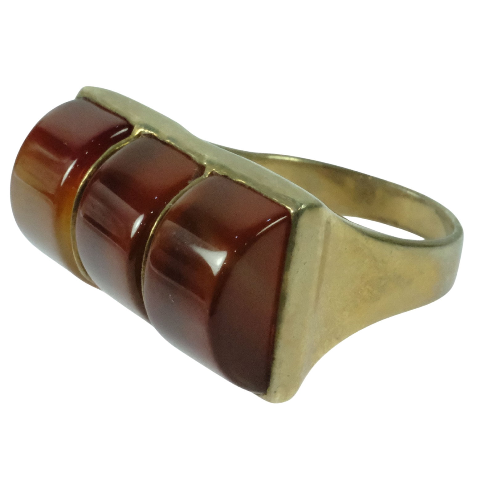 Tri-part Carnelian Ring In Gilt Sterling (925) Silver: . Size Size Q Medium Jewelry Exhibited Gemstone, Ruby
