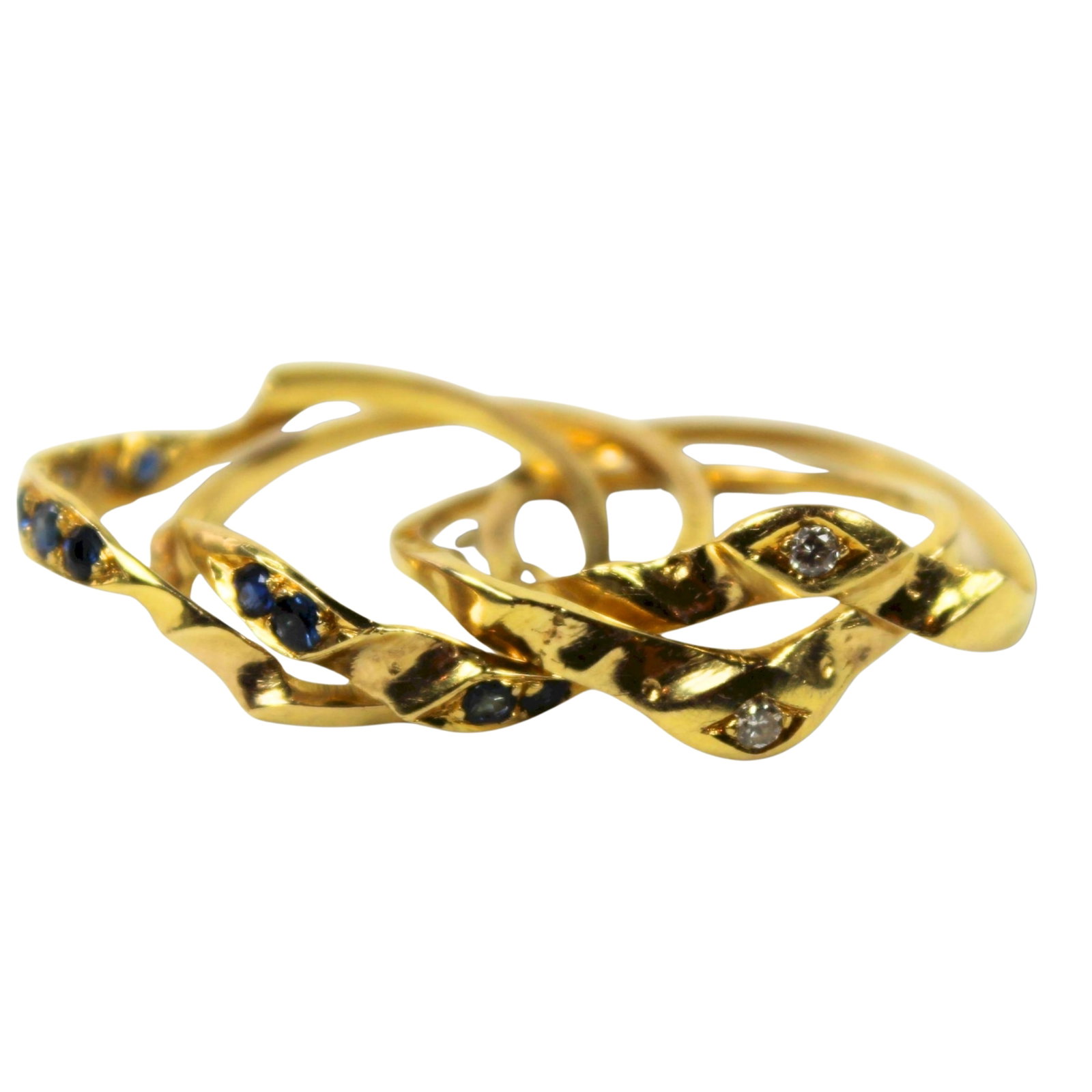Diamond & Sapphire Puzzle Ring in 14ct Yellow Gold: . Size Size T : Total weight 6.58gms Medium Jewelry