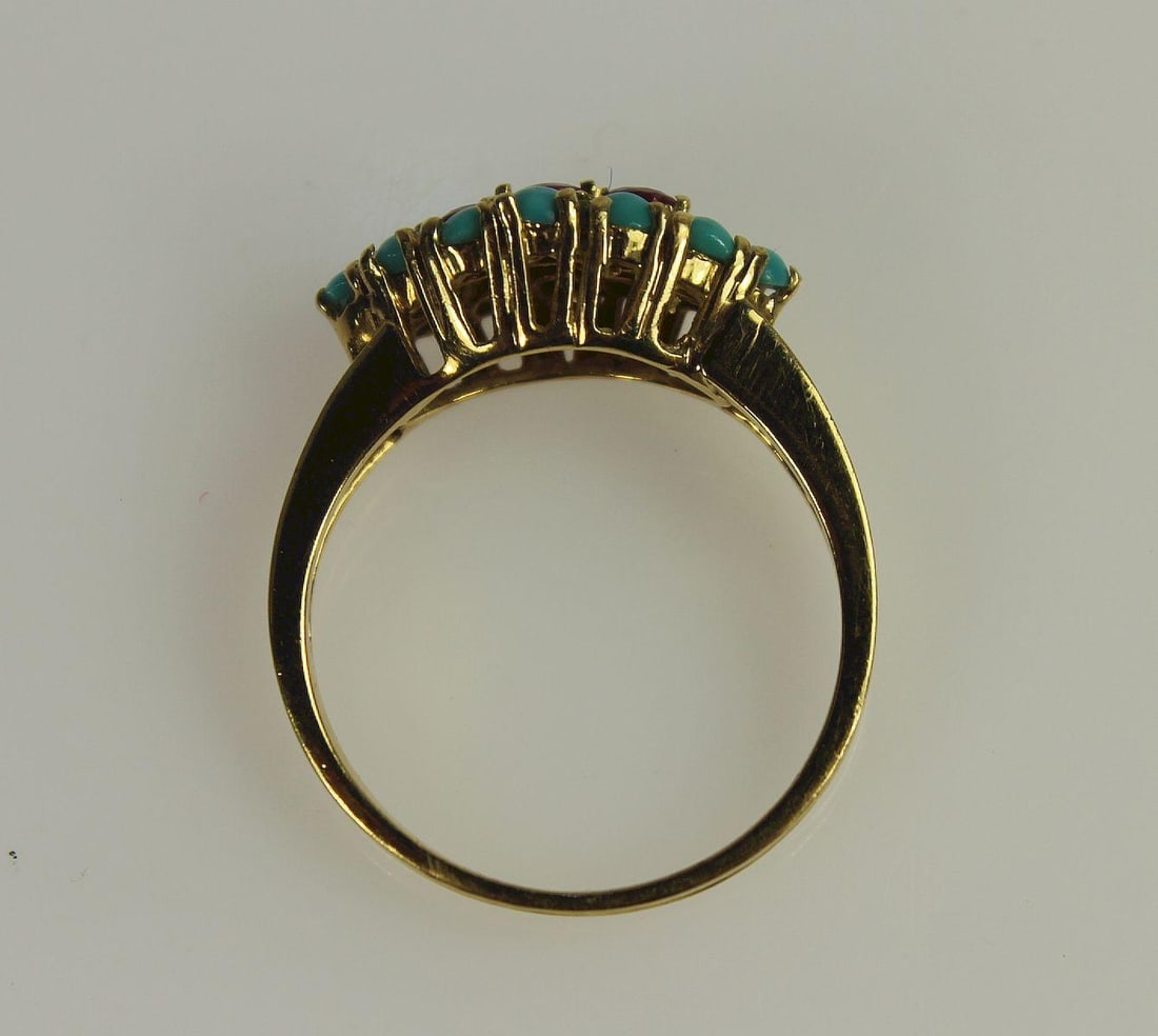 Delicate Ruby & Turquoise Ring in 18ct Yellow Gold - 3