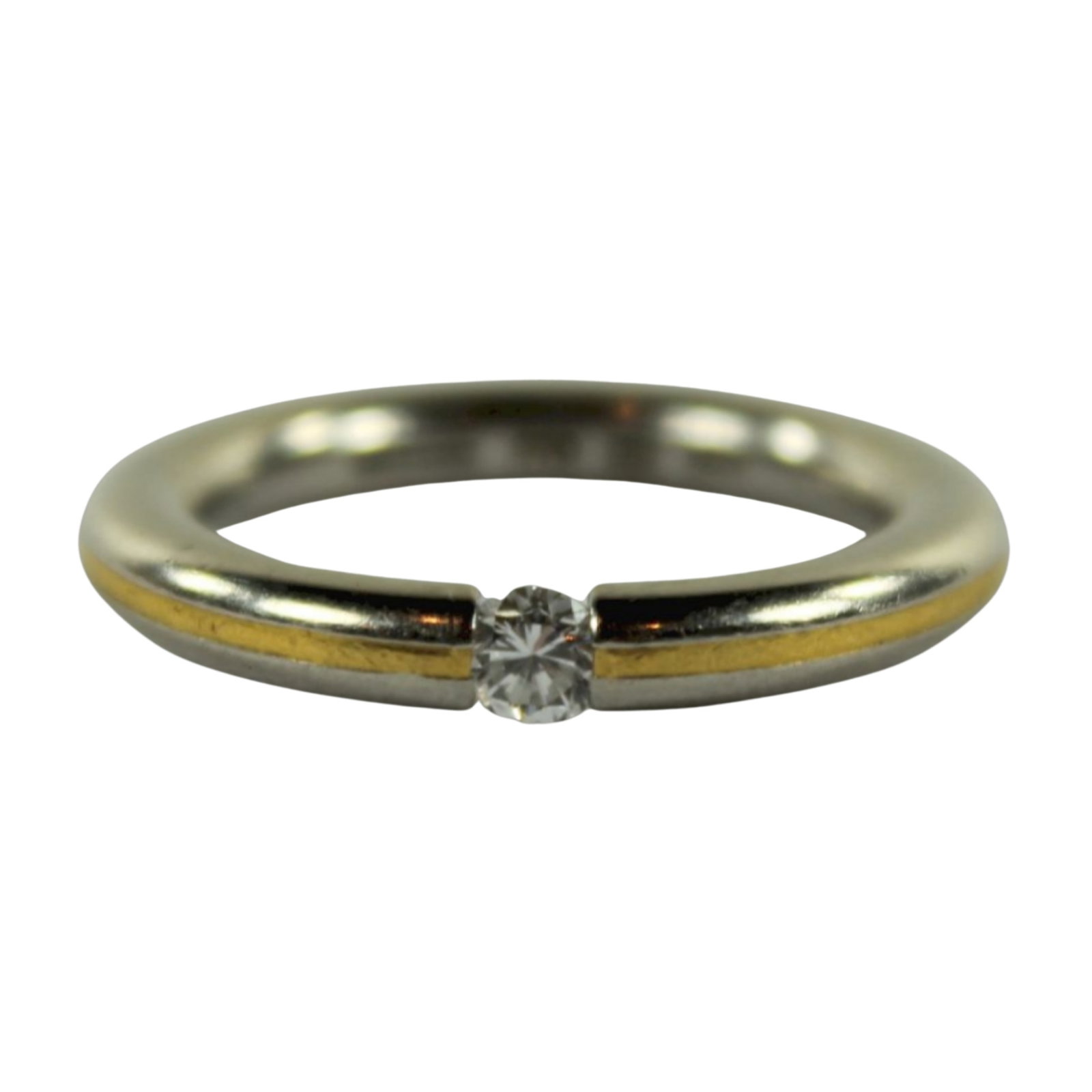 Classic Vintage 'Niessing' Diamond Tension Ring in Platinum & 18ct Yellow Gold: circa.1975 Size Size I 1/2 : Total weight 7.53gms Medium Jewelry