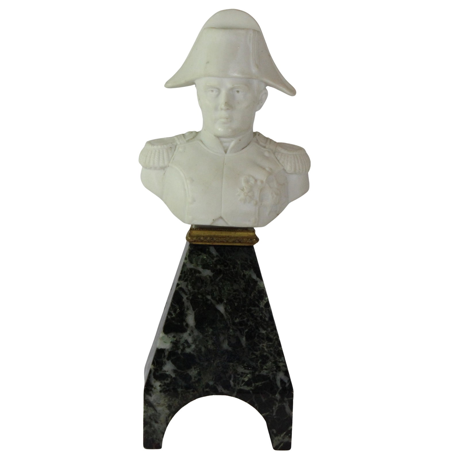 19th Century Parian bust of Napoleon Bonaparte on a Green Granite Pedestal: . Size Stands 23cms Medium Sculpture Exhibited General