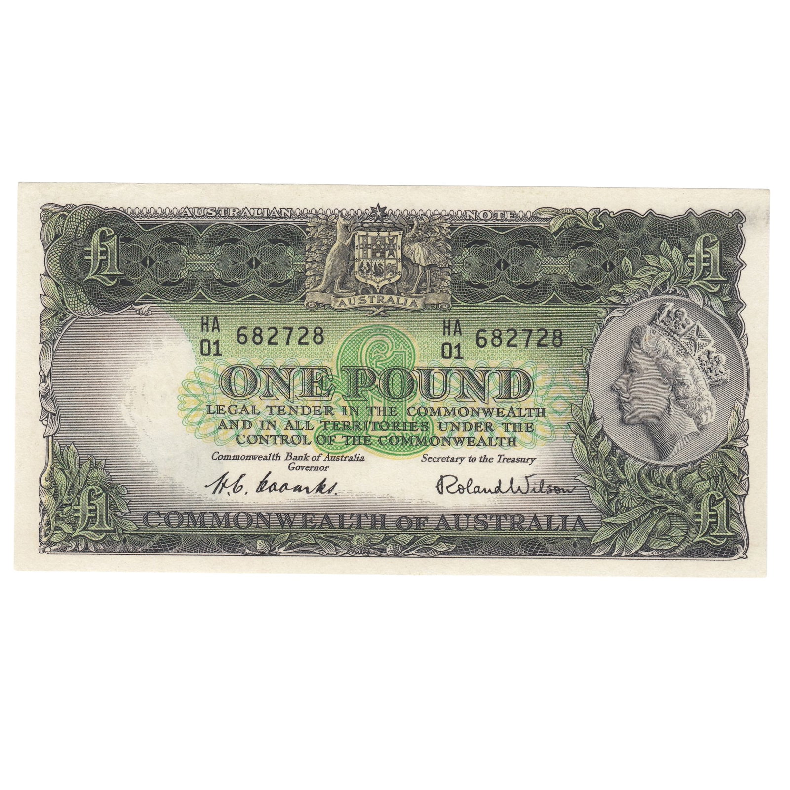 Australia 'Coombs - Wilson' Commonwealth (1953) £1, virtually Uncirculated: Renniks 33 : Serial# HA/01 682728 Medium Paper Money, Australia & New Zealand
