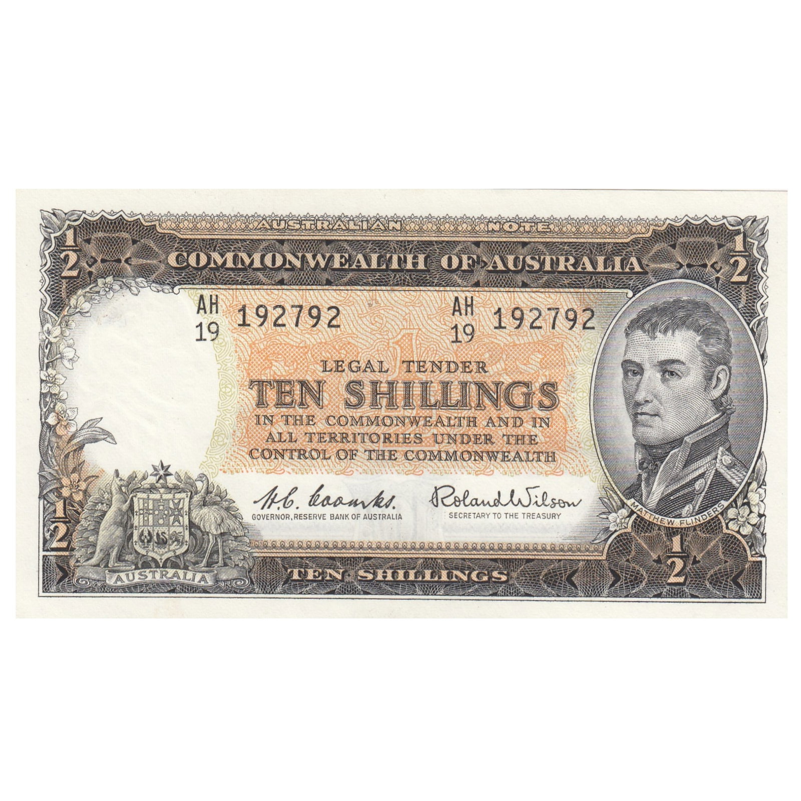 Australia 'Coombs - Wilson' Reserve 10/- (1961), Uncirculated OPQ: Renniks# 17 : Serial# AH/19 192792. Consecutive to preceding note Condition O(riginal) P(aper) Q(uality) Medium Coins, Monies & Stamps Exhibited Paper Money, Australia & New Zealand