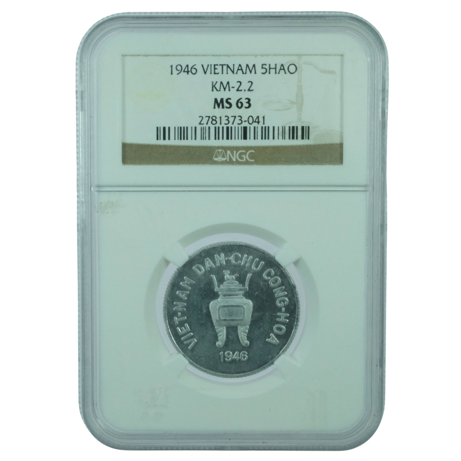Vietnam 1946 5 Hao, NGC M363: KM# 2.2 Medium Coins, Monies & Stamps Exhibited Coins, Vietnam