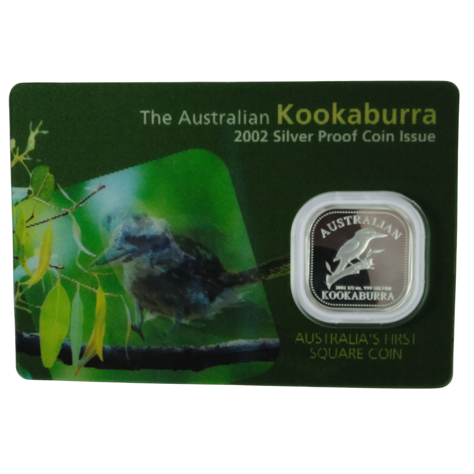 Australia 2002 Silver (999) Square 'Kookaburra' 50c, Uncirculated: Card of issue Size ASW 1/2 Troy oz Medium Coins, Monies & Stamps Exhibited Coins, Australia & New Zealand