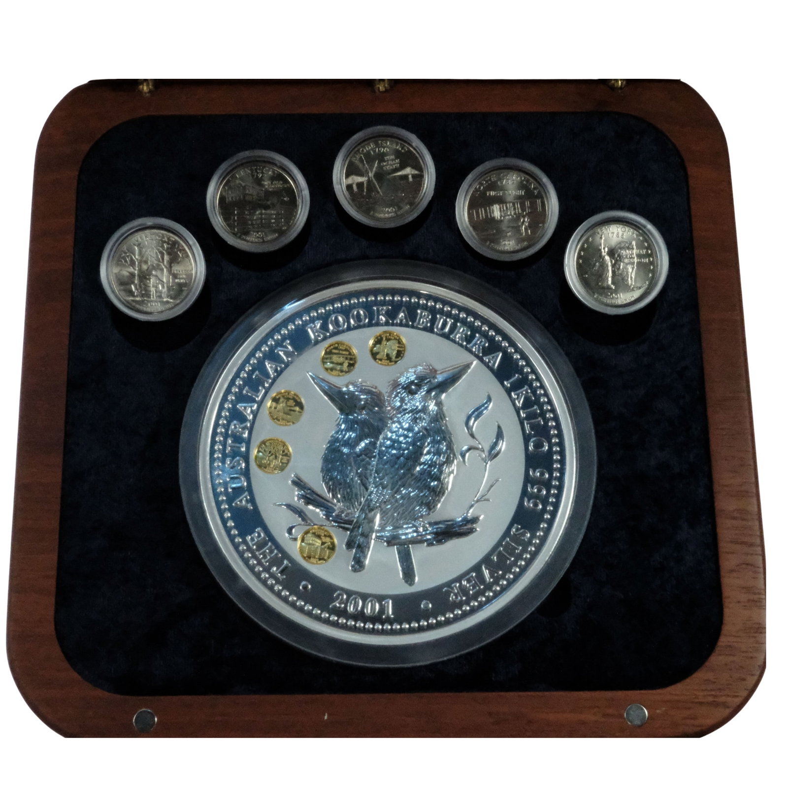 Australia 2001 Silver (999) Kilo 'Kookaburra' with US Quarters 'Gold Honour' Privy Marks, Unc: Cert 65/100. Extremely Rare Size ASW 32.15 Troy oz Medium Coins, Monies & Stamps Exhibited Coins, Australia & New Zealand
