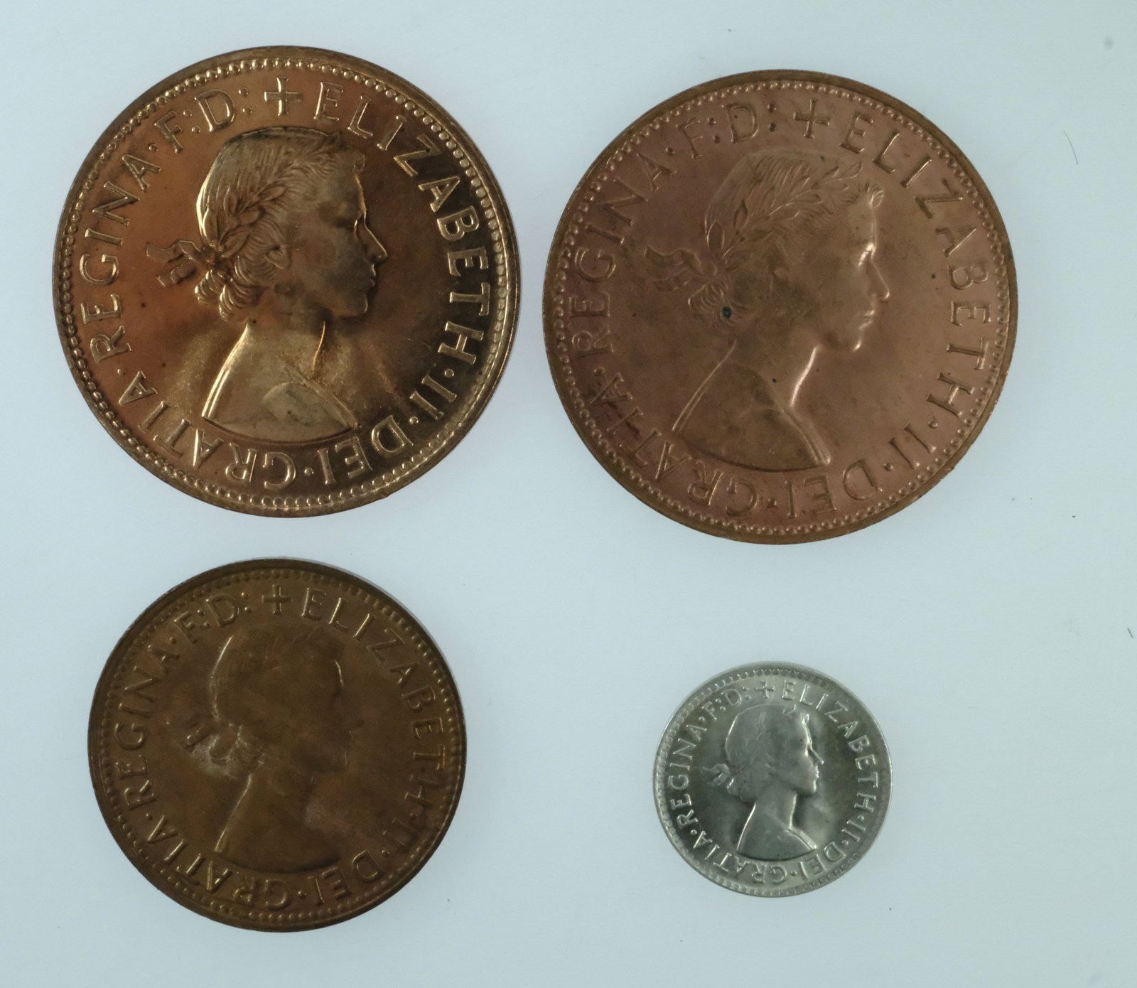 Australia 1964 Copper 1/d, 1d (M) & 1d (P) & Silver (500) 3d , Choice Uncirculated (4) - 2