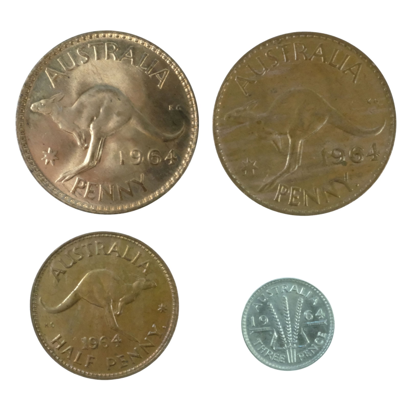 Australia 1964 Copper 1/d, 1d (M) & 1d (P) & Silver (500) 3d , Choice Uncirculated (4): Complete QEII Year Set Size ASW 0.0227 Troy oz Medium Coins, Monies & Stamps Exhibited Coins, Australia & New Zealand