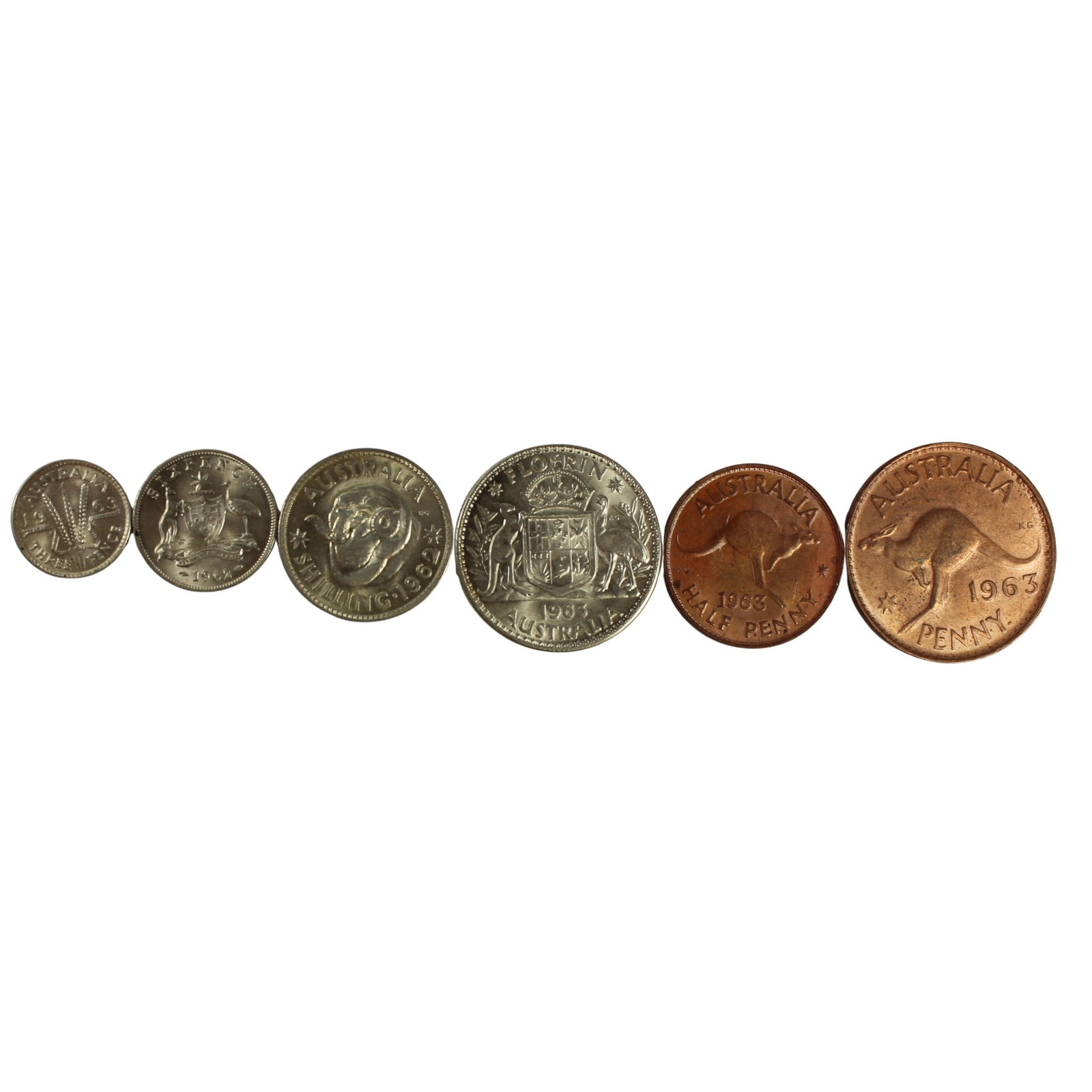 Australia 1963 Copper 1/2d, 1d & Silver (500) 3d, 6d, 1/- & 2/-, Choice Uncirculated (6): Complete QEII Year Set Size Combined ASW 0.2861 Troy oz Medium Coins, Monies & Stamps Exhibited Coins, Australia & New Zealand